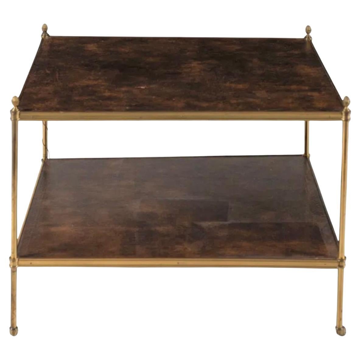 Mid-Century Modern Maison Jansen Style Neoclassical Leather Top Brass Large Side Table For Sale