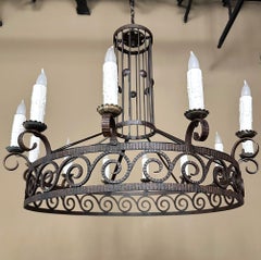 Mid Century Neoclassical Wrought Iron 12-Light Chandelier