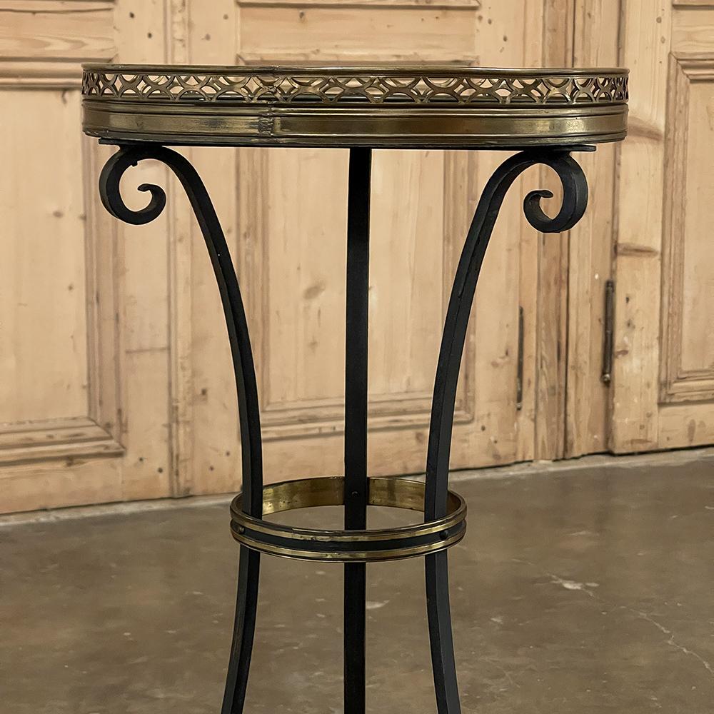 Mid-Century Neoclassical Wrought Iron, Brass & Marble Lamp Table For Sale 3