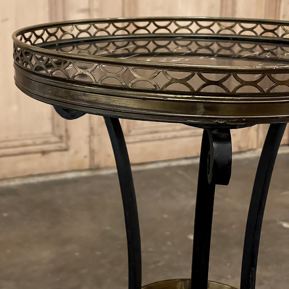 Mid-Century Neoclassical Wrought Iron, Brass & Marble Lamp Table For Sale 4