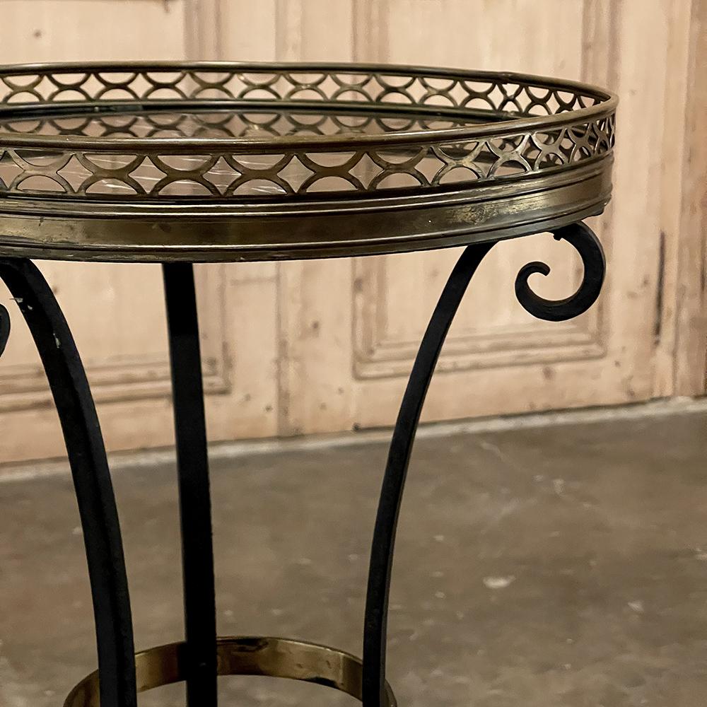 Mid-Century Neoclassical Wrought Iron, Brass & Marble Lamp Table For Sale 5
