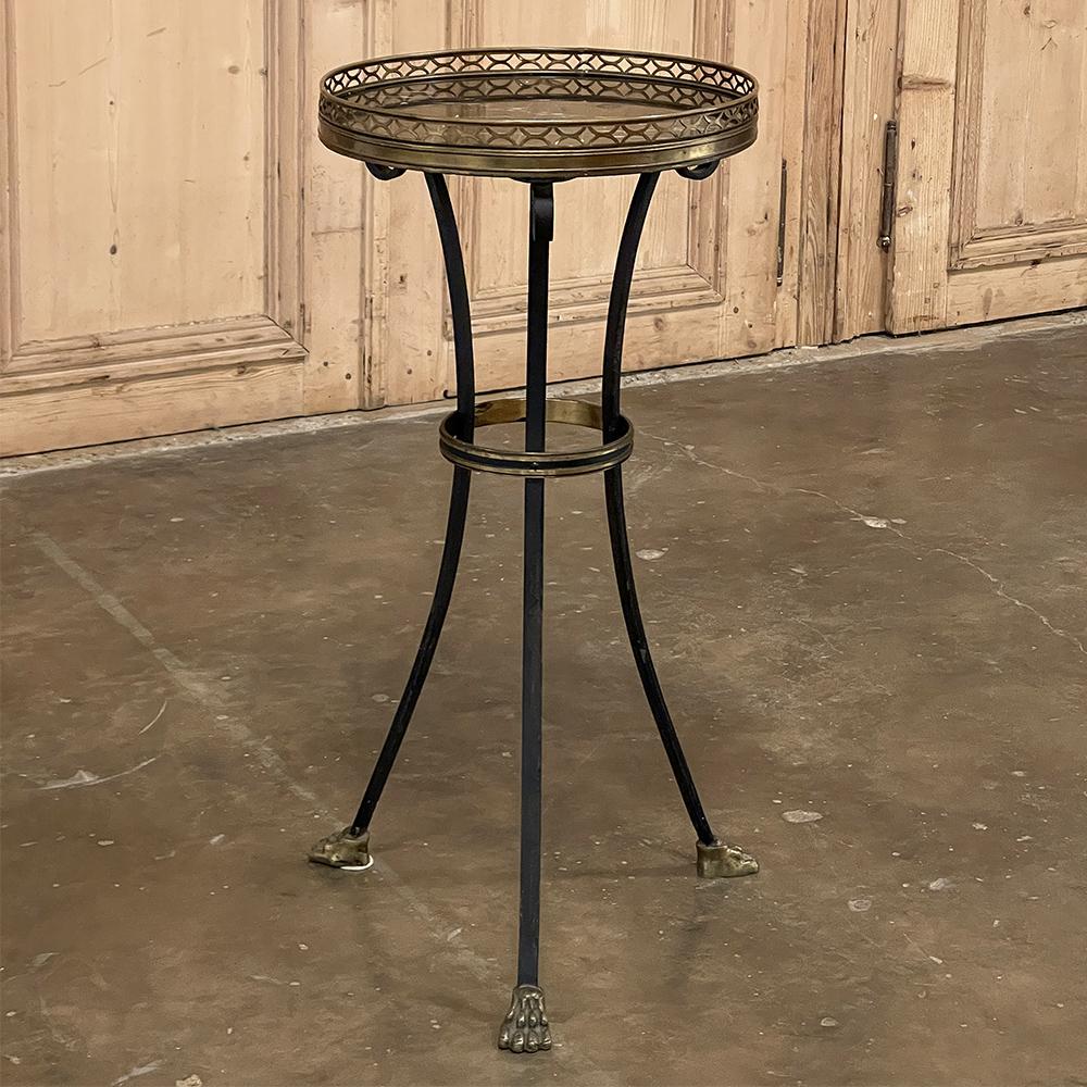 Mid-Century Modern Mid-Century Neoclassical Wrought Iron, Brass & Marble Lamp Table For Sale