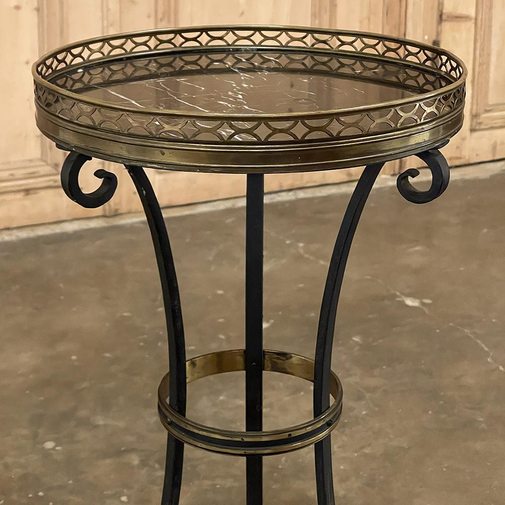 Hand-Crafted Mid-Century Neoclassical Wrought Iron, Brass & Marble Lamp Table For Sale