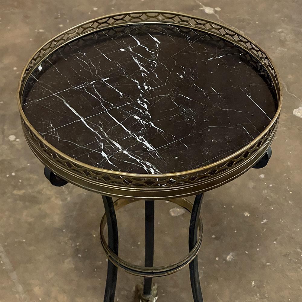 Mid-Century Neoclassical Wrought Iron, Brass & Marble Lamp Table In Good Condition For Sale In Dallas, TX