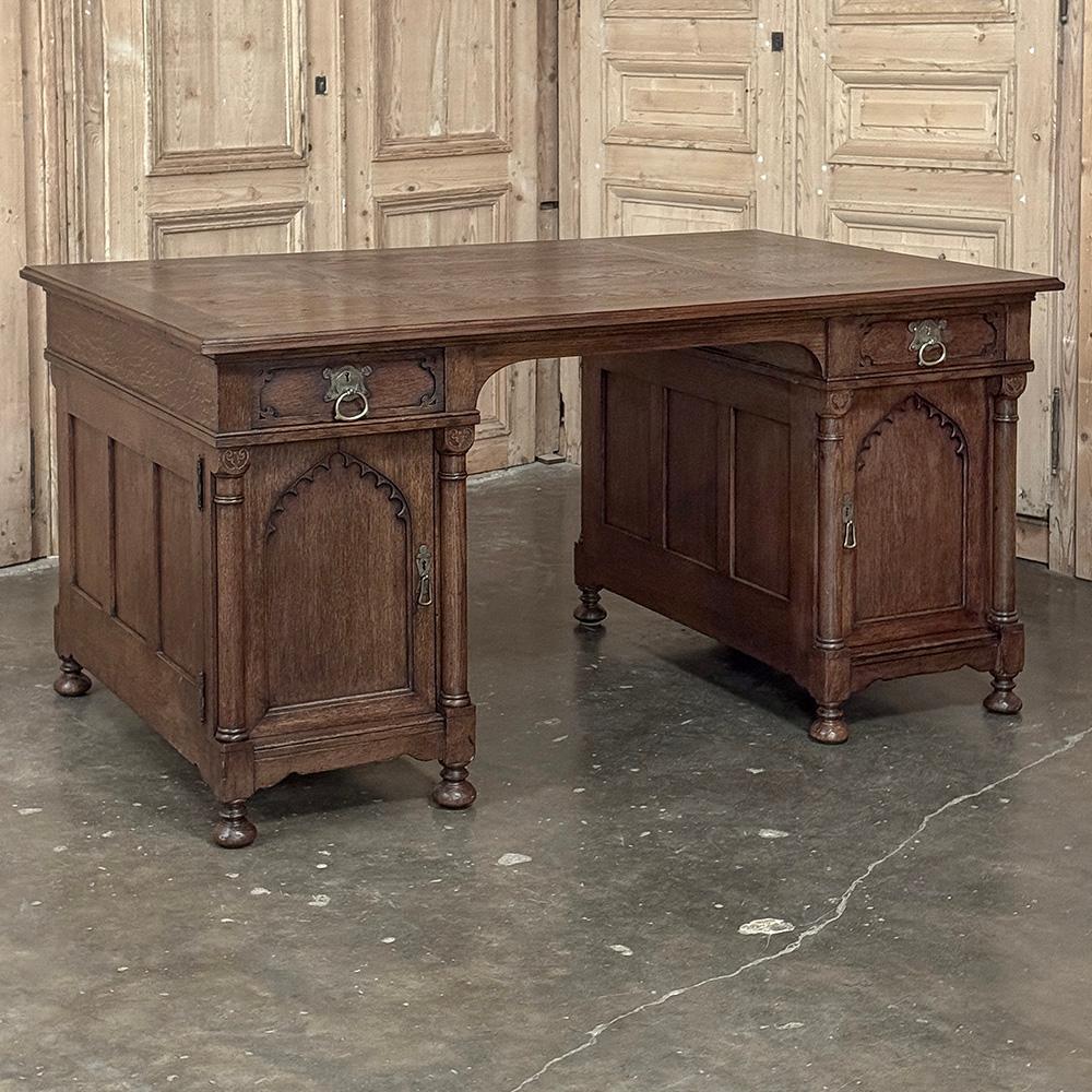 Gothic Revival Mid-Century Neogothic Executive Desk by Jansen & Sons of Amsterdam For Sale