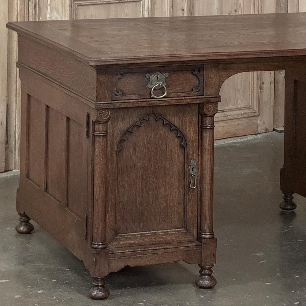 Hand-Crafted Mid-Century Neogothic Executive Desk by Jansen & Sons of Amsterdam For Sale