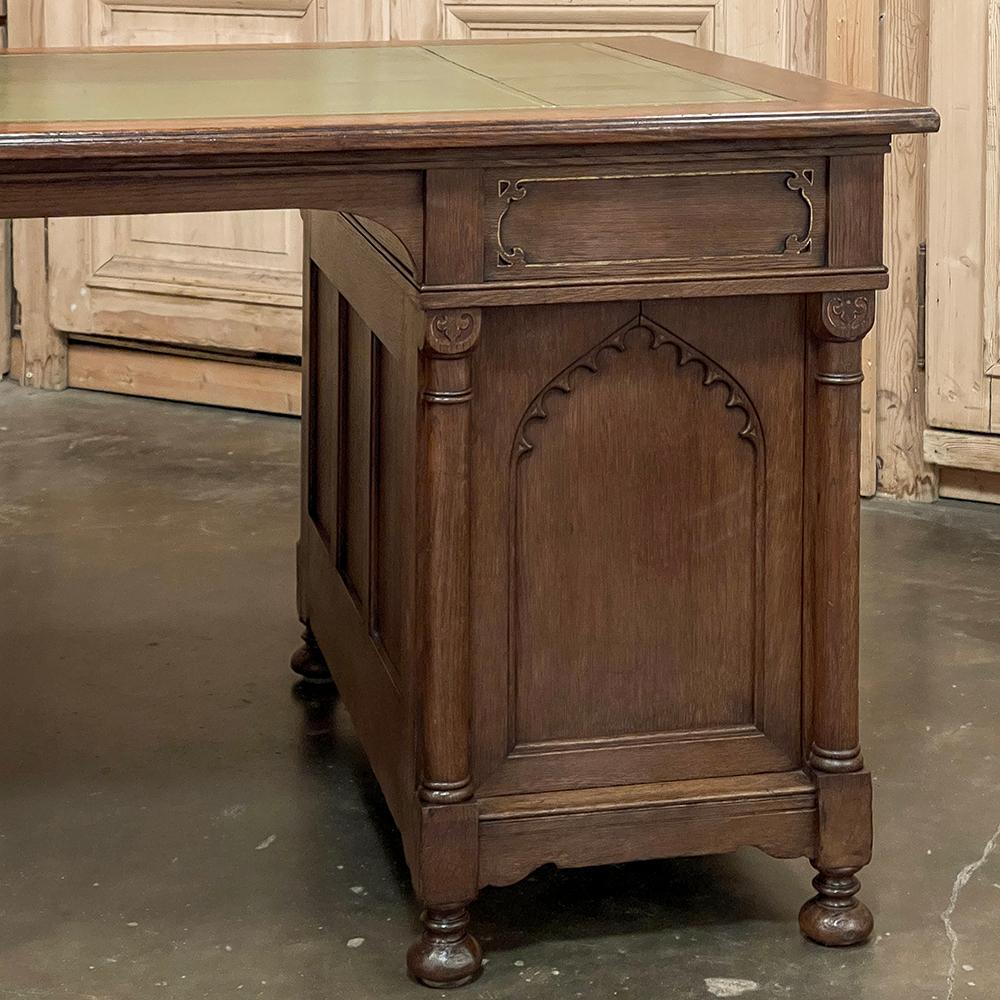 Mid-Century Neogothic Leather Top Desk by Jansen & Sons of Amsterdam For Sale 11