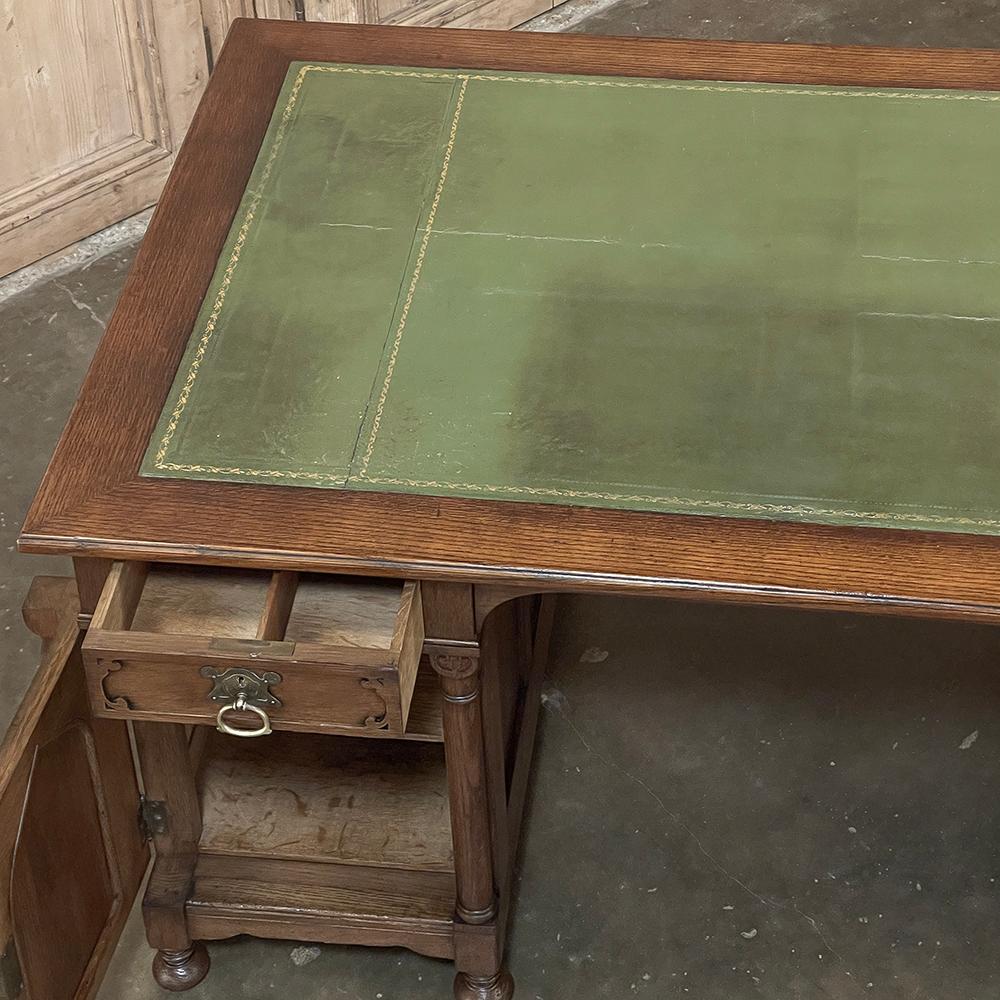 Hand-Crafted Mid-Century Neogothic Leather Top Desk by Jansen & Sons of Amsterdam For Sale