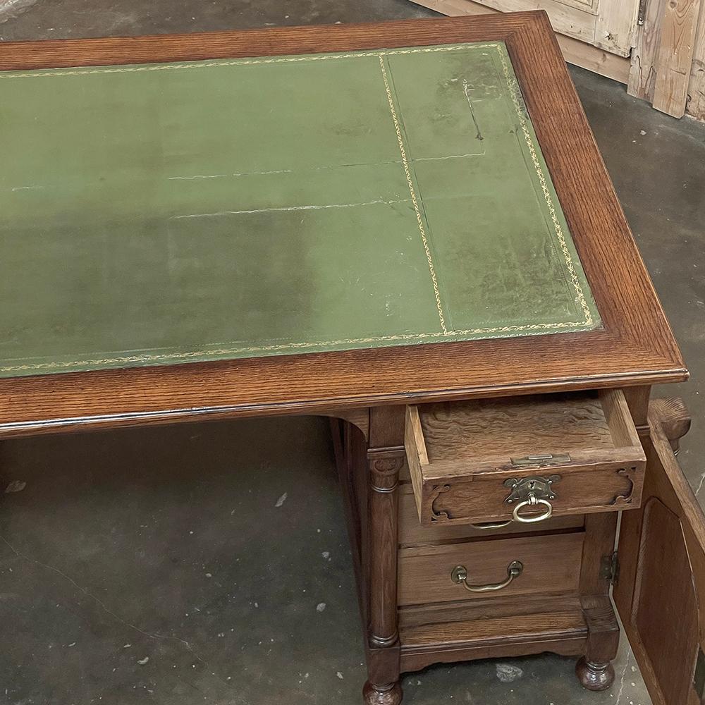 Mid-Century Neogothic Leather Top Desk by Jansen & Sons of Amsterdam In Good Condition For Sale In Dallas, TX