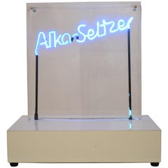 Vintage Midcentury Neon Sign Blue "Alka Seltzer" in a Acrylic Showcase, 1970s