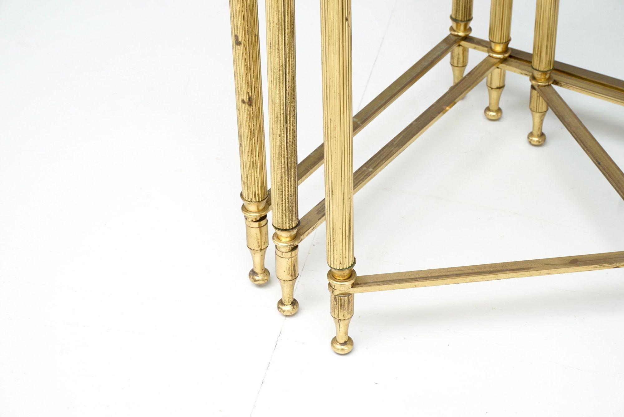Brass Mid Century Nest of Tables For Sale