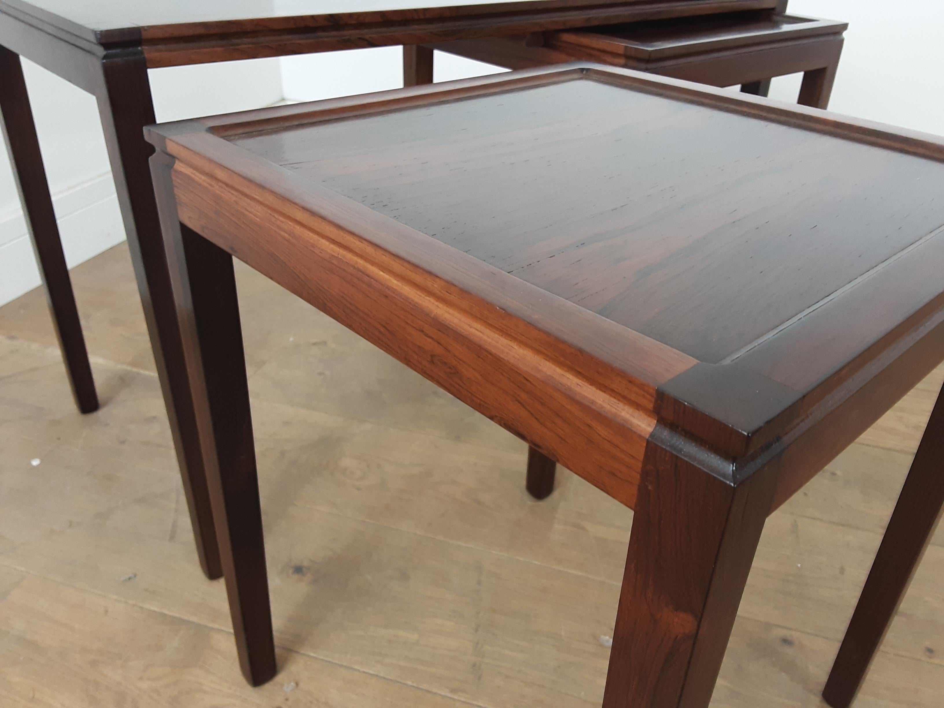Midcentury Nest of Tables in Deep Brown Figured Rosewood circa 1960 from Denmark For Sale 4