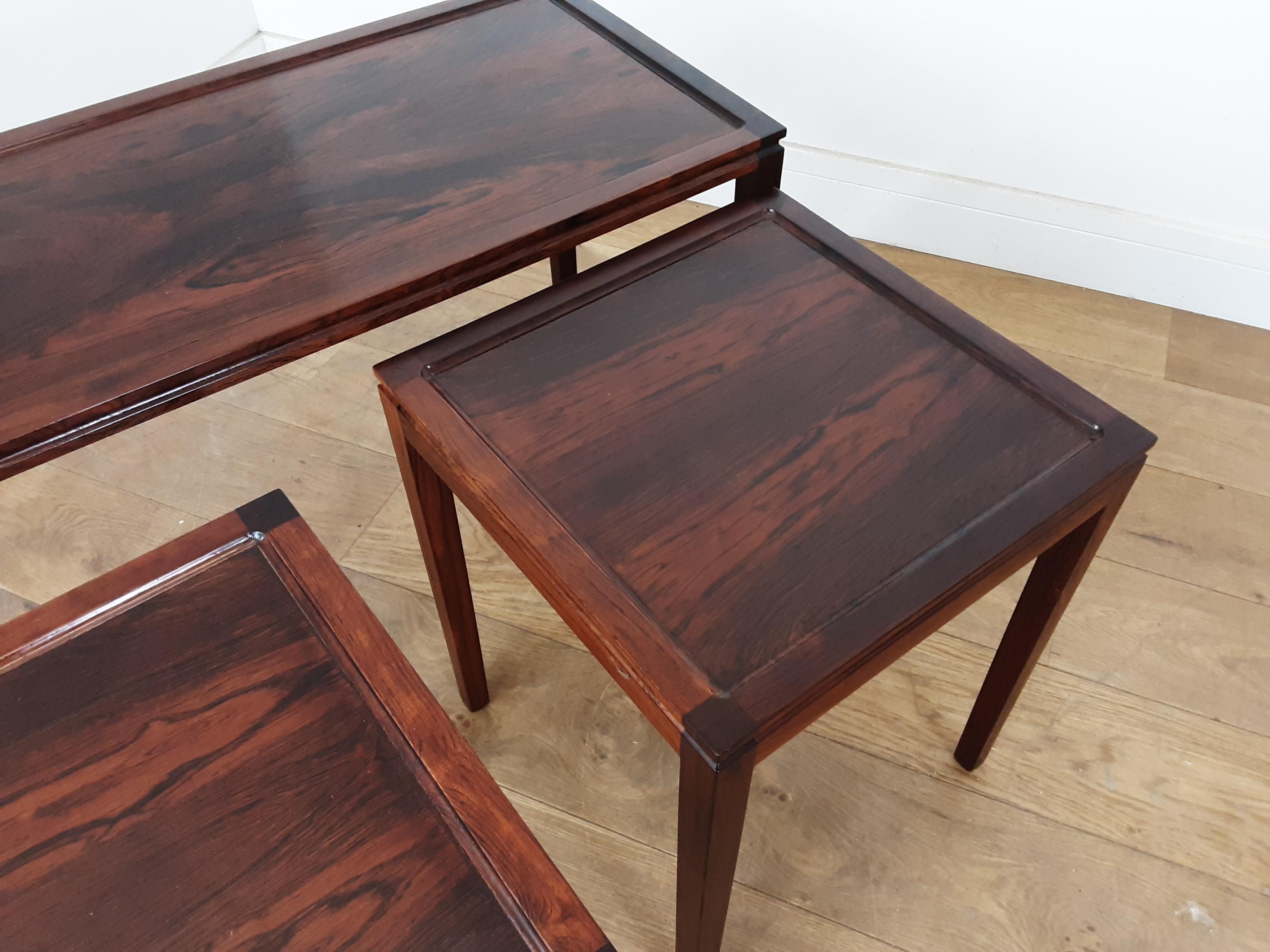 Midcentury Nest of Tables in Deep Brown Figured Rosewood circa 1960 from Denmark For Sale 5