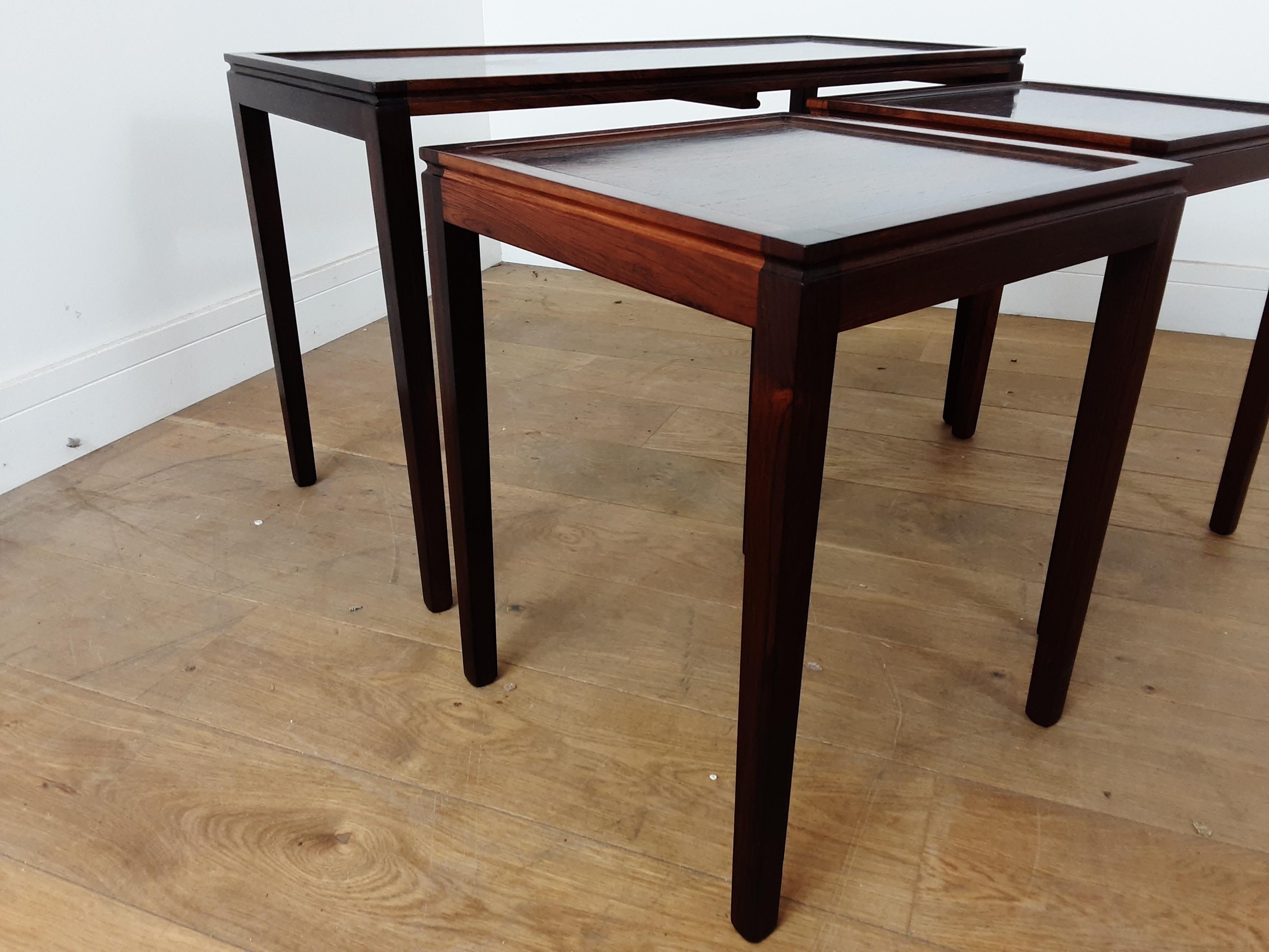 Midcentury Nest of Tables in Deep Brown Figured Rosewood circa 1960 from Denmark For Sale 6
