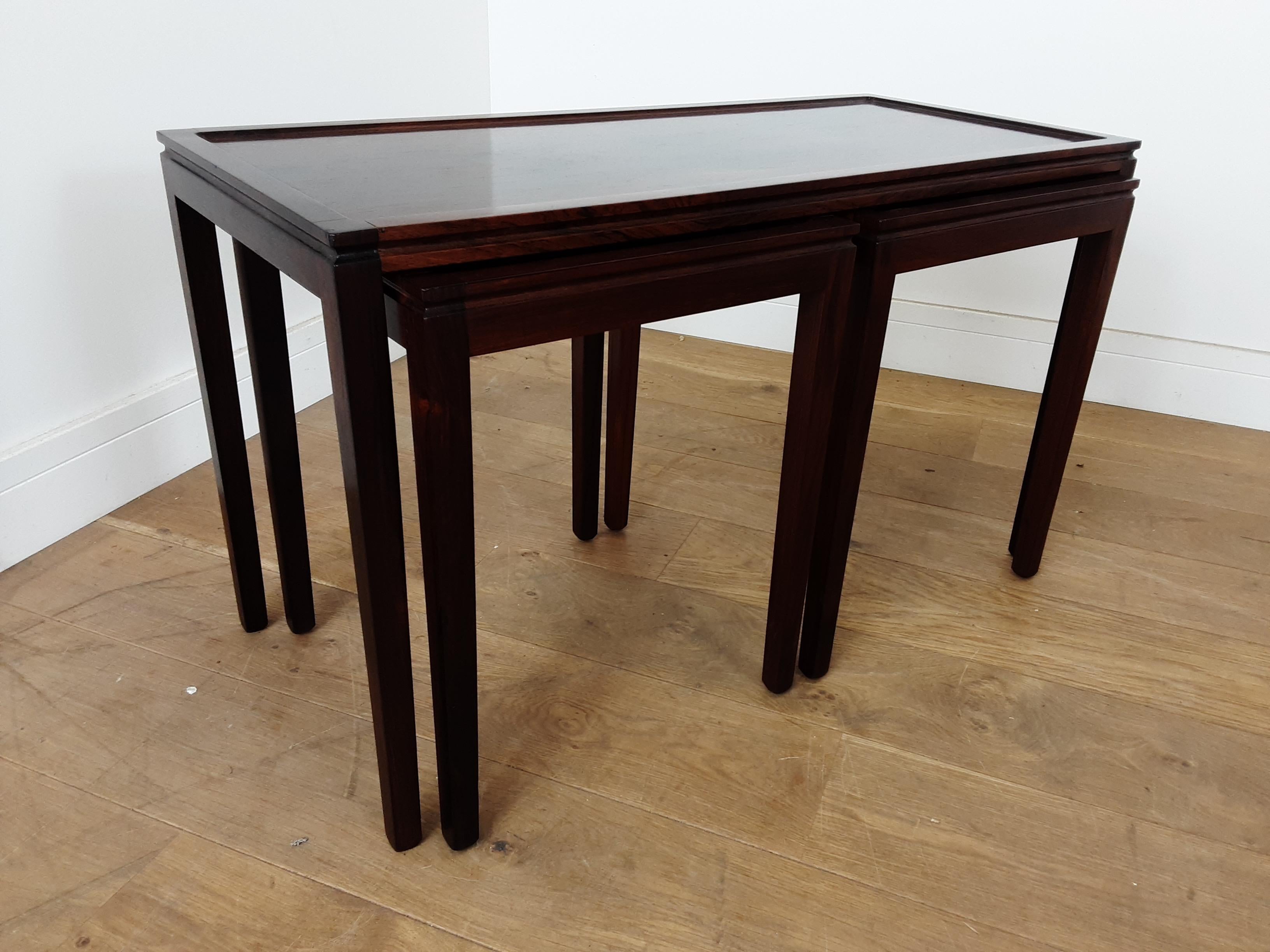 20th Century Midcentury Nest of Tables in Deep Brown Figured Rosewood circa 1960 from Denmark For Sale