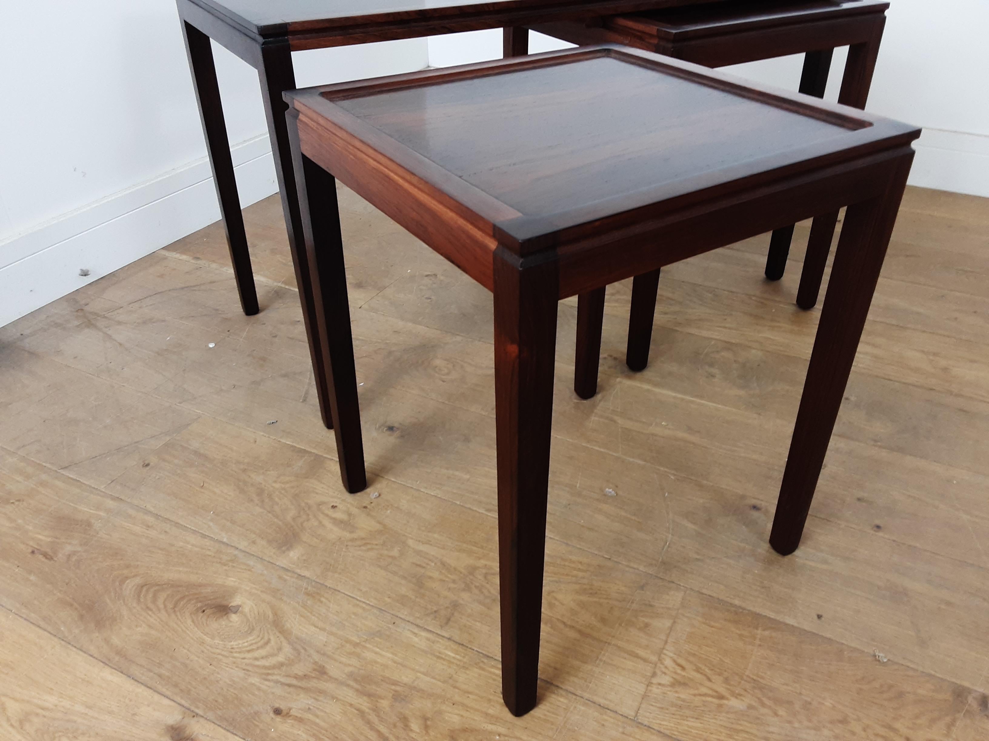 Midcentury Nest of Tables in Deep Brown Figured Rosewood circa 1960 from Denmark For Sale 3