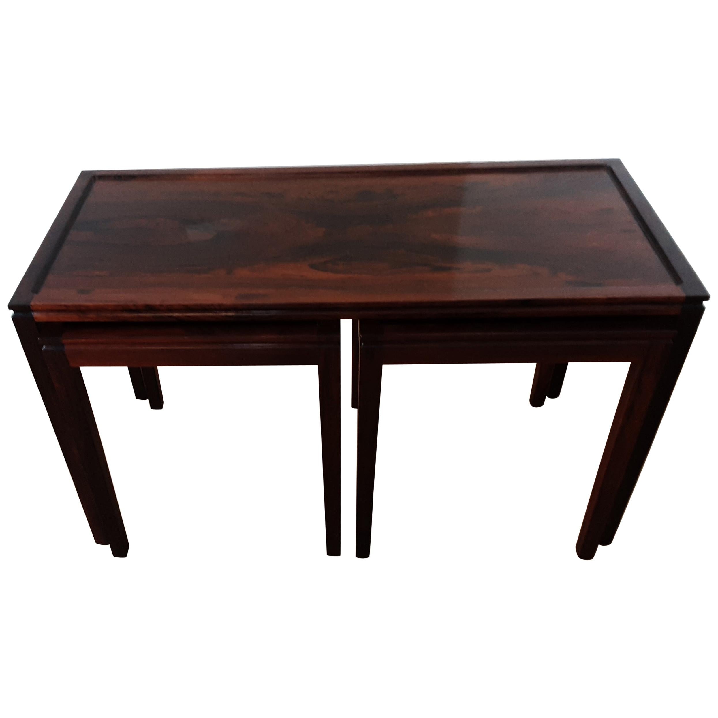 Midcentury Nest of Tables in Deep Brown Figured Rosewood circa 1960 from Denmark For Sale