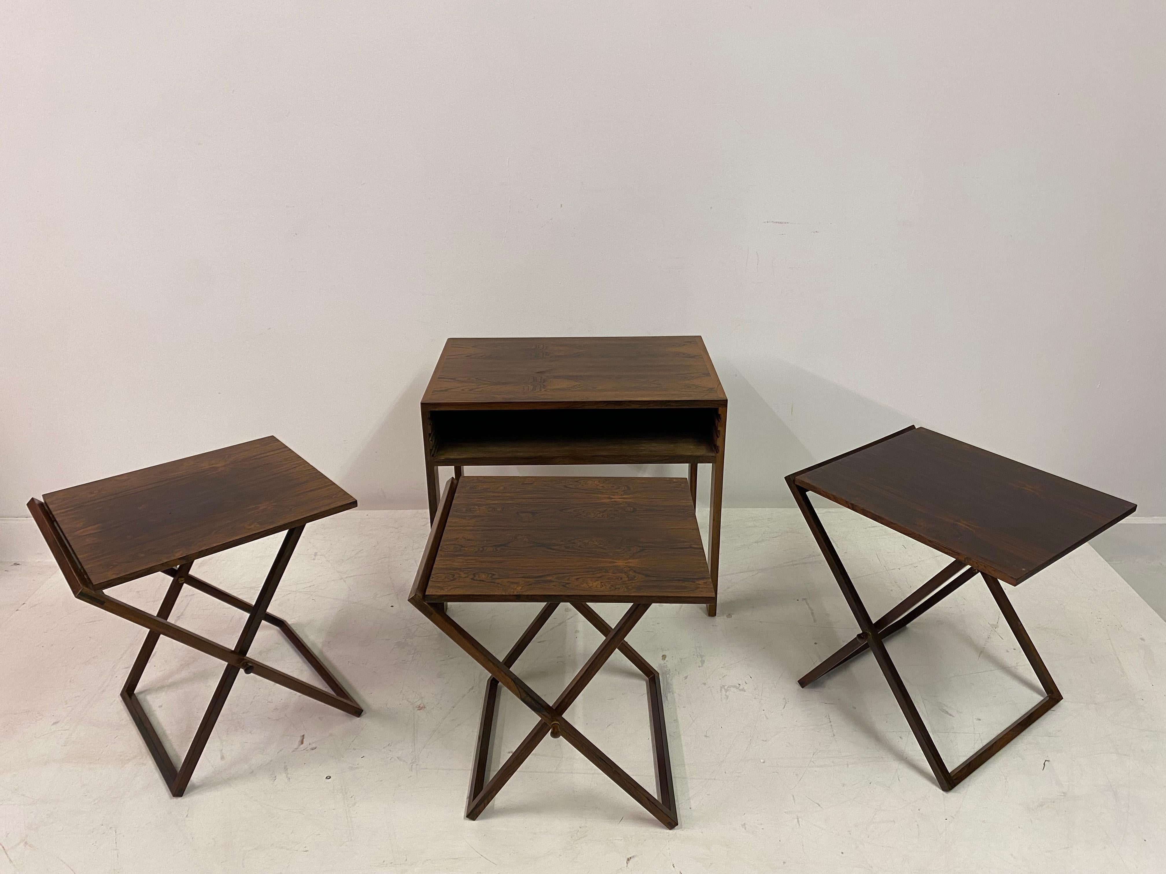 Mid Century Nest of Three Folding Tables by Illum Wikkelso 9