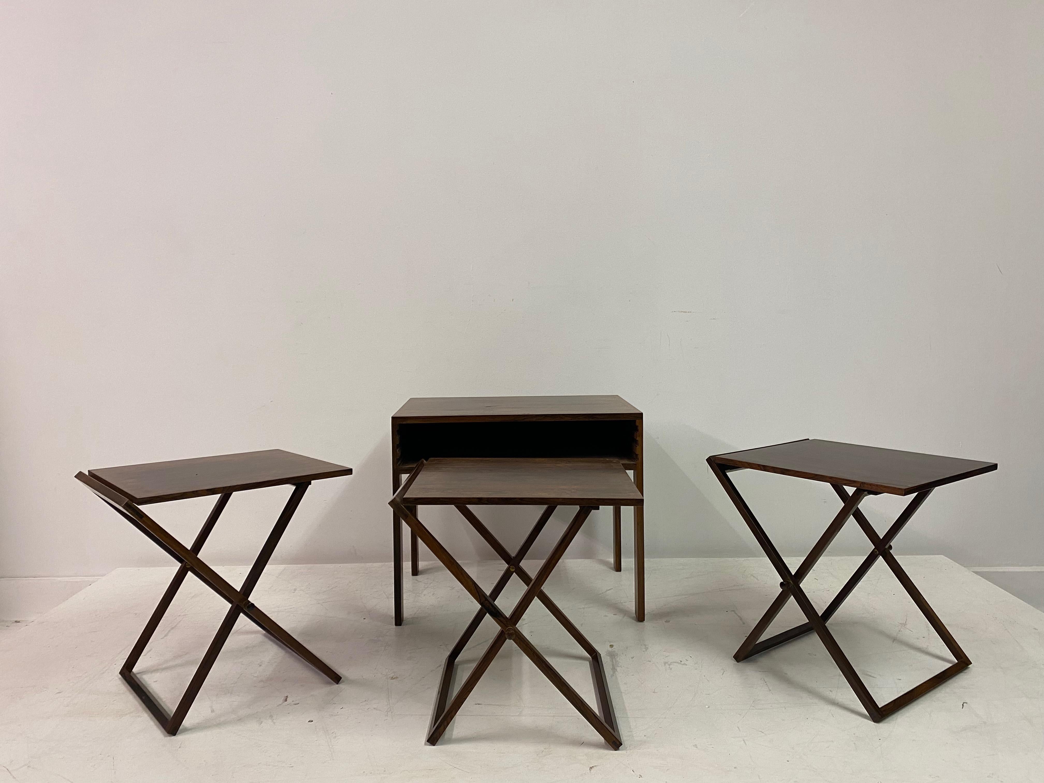 Mid Century Nest of Three Folding Tables by Illum Wikkelso 10