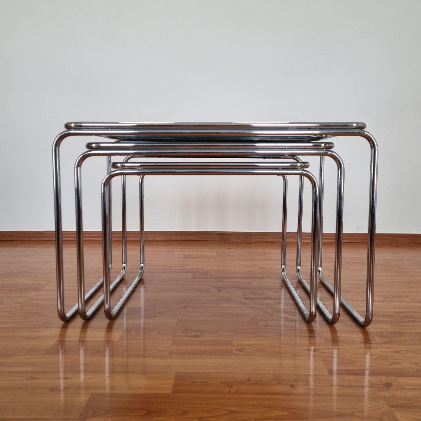 Midcentury Nesting Tables, Bauhaus Style Coffee Tables, 70s, Italy 4