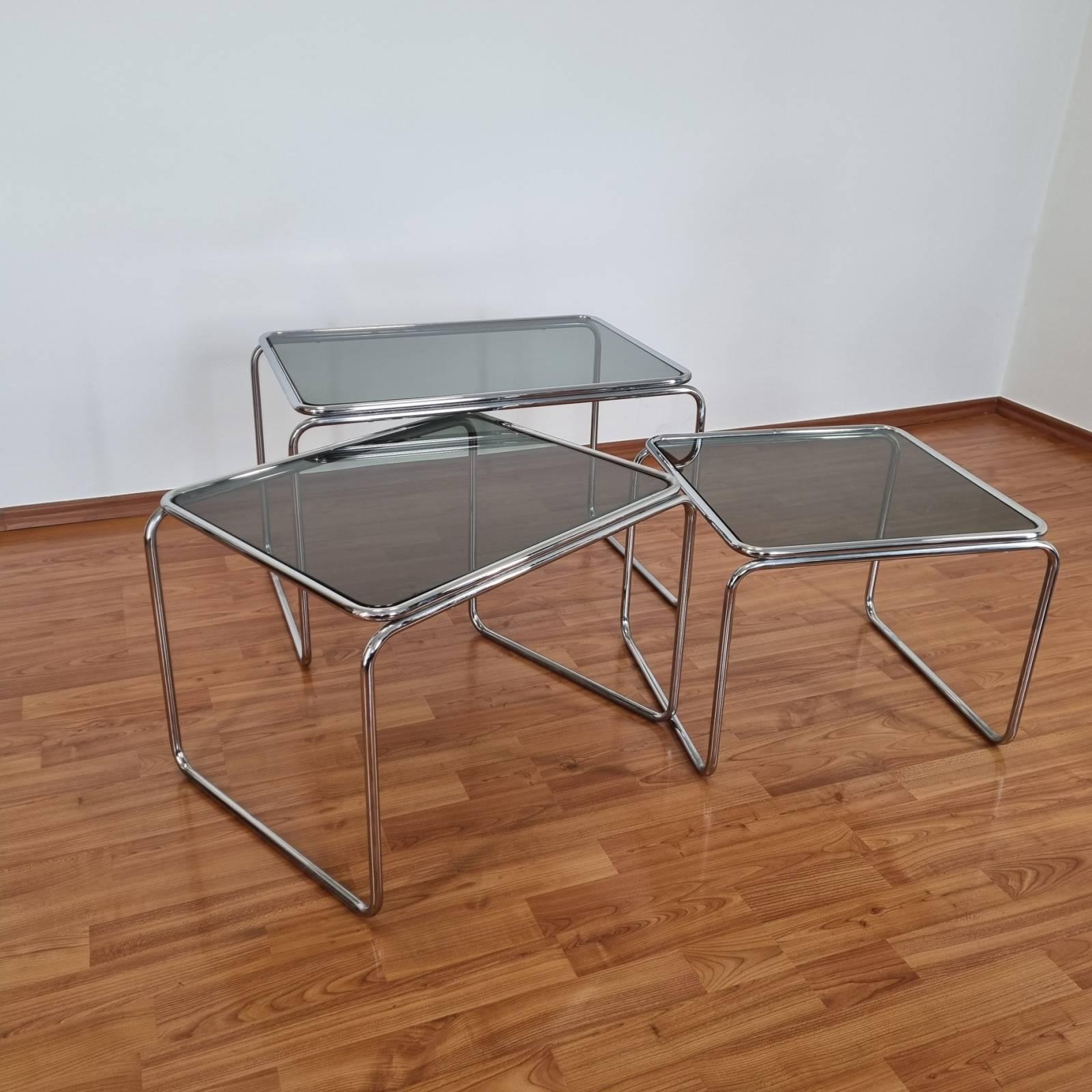 Italian Midcentury Nesting Tables, Bauhaus Style Coffee Tables, 70s, Italy