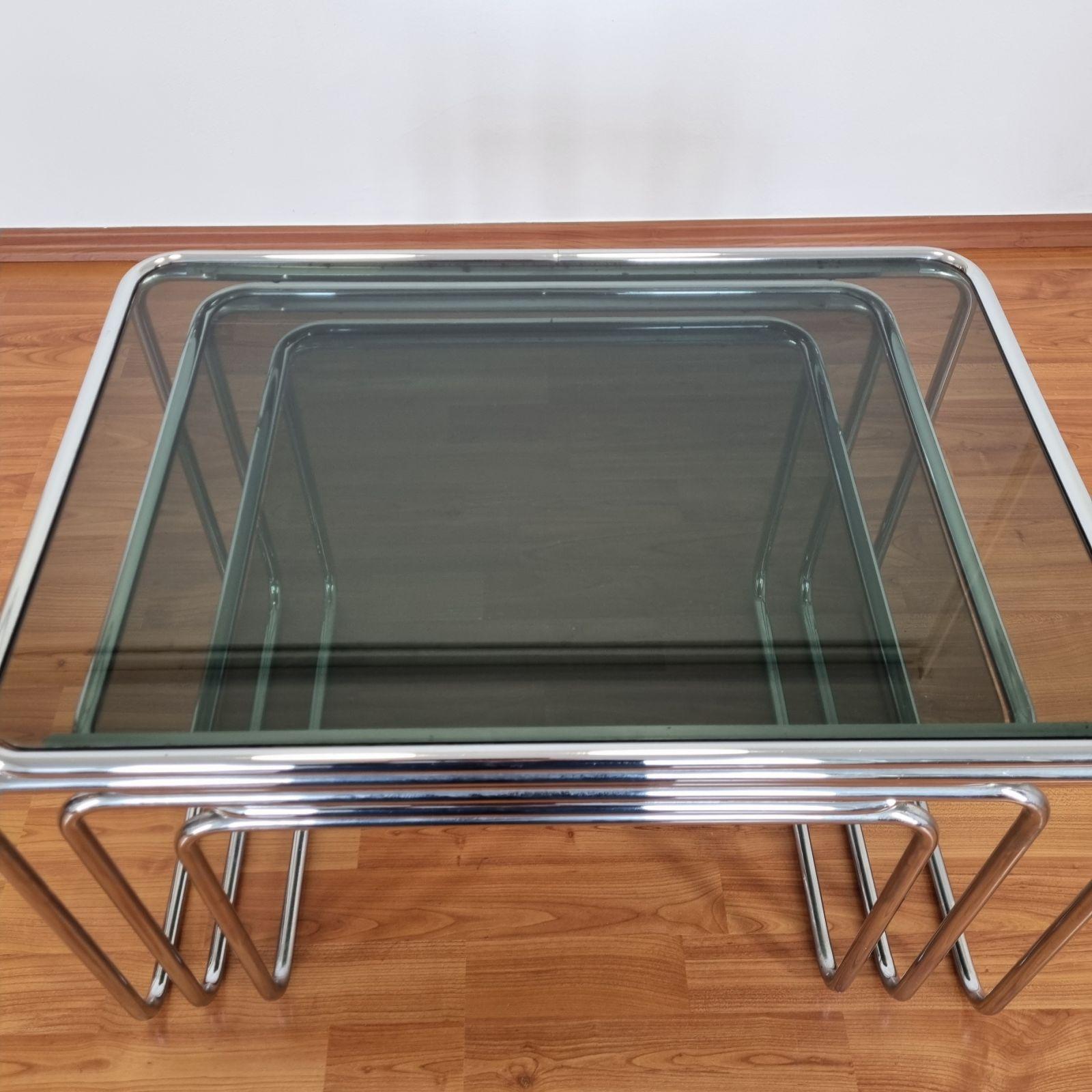Steel Midcentury Nesting Tables, Bauhaus Style Coffee Tables, 70s, Italy