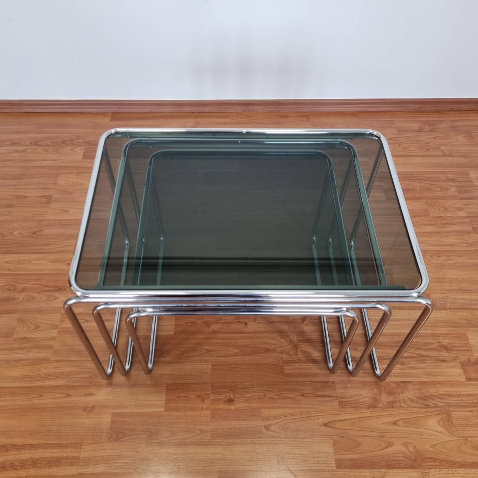 Midcentury Nesting Tables, Bauhaus Style Coffee Tables, 70s, Italy 1