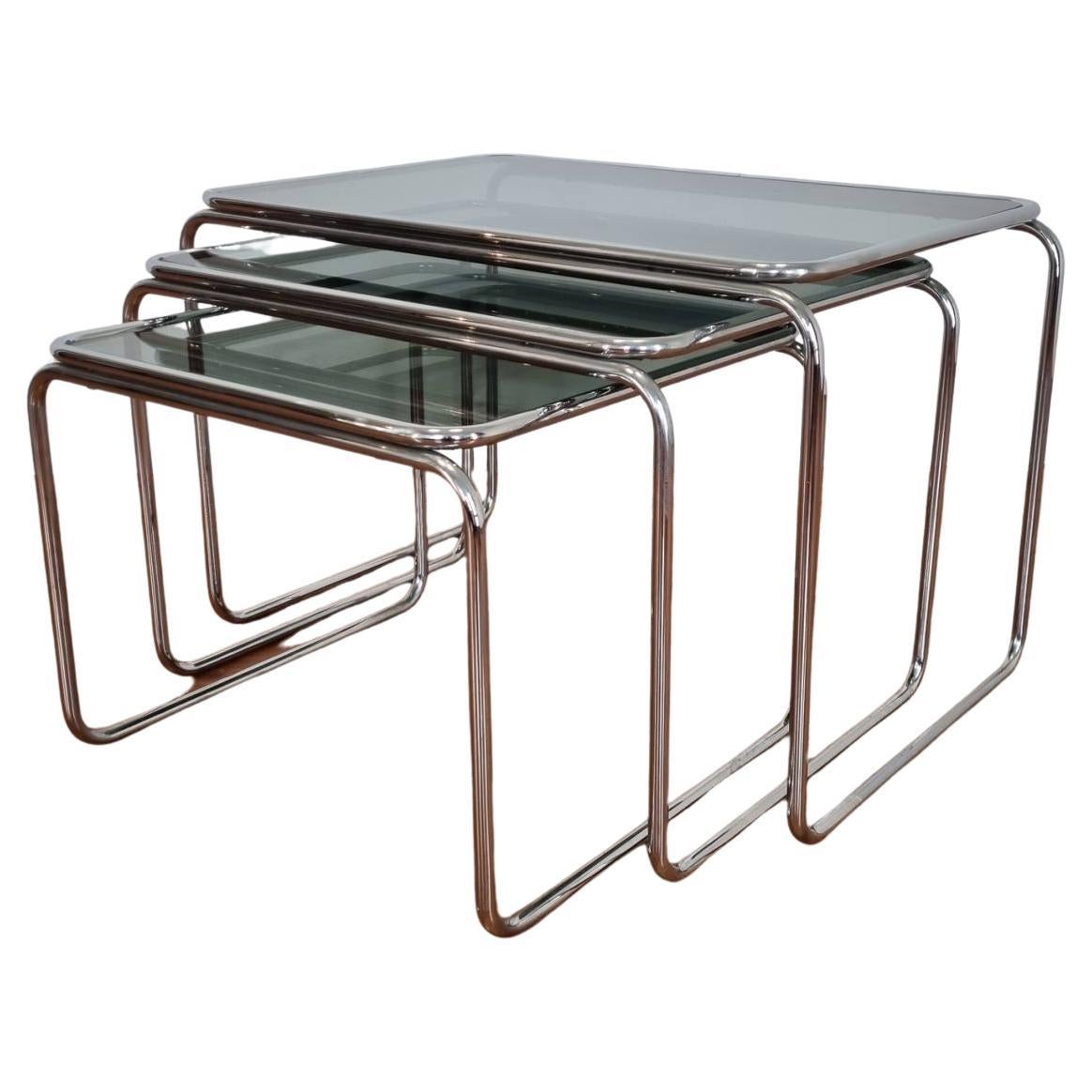 Midcentury Nesting Tables, Bauhaus Style Coffee Tables, 70s, Italy