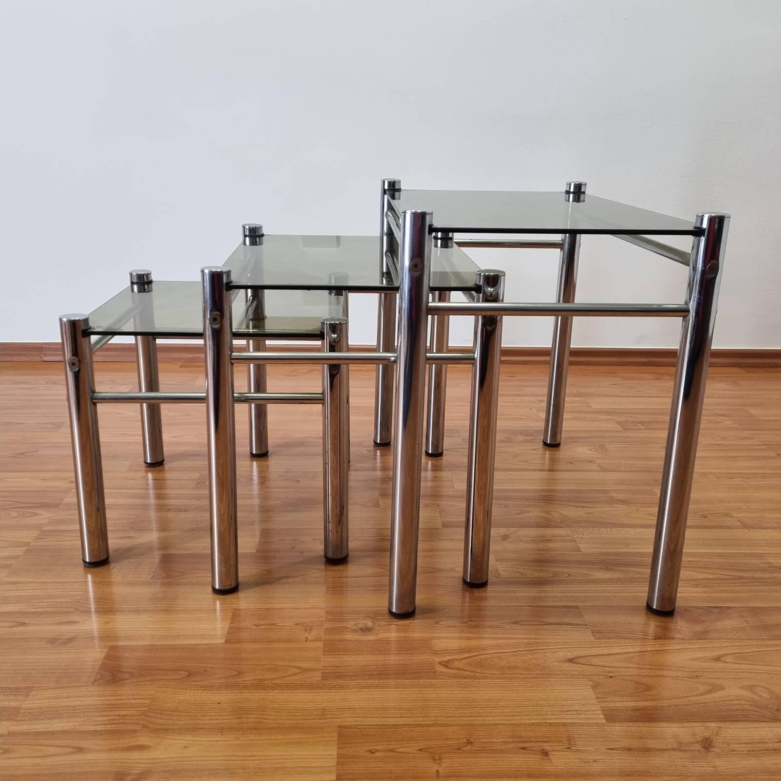 Mid Century Nesting Tables, Bauhaus Style Coffee Tables, Italy 70s 4