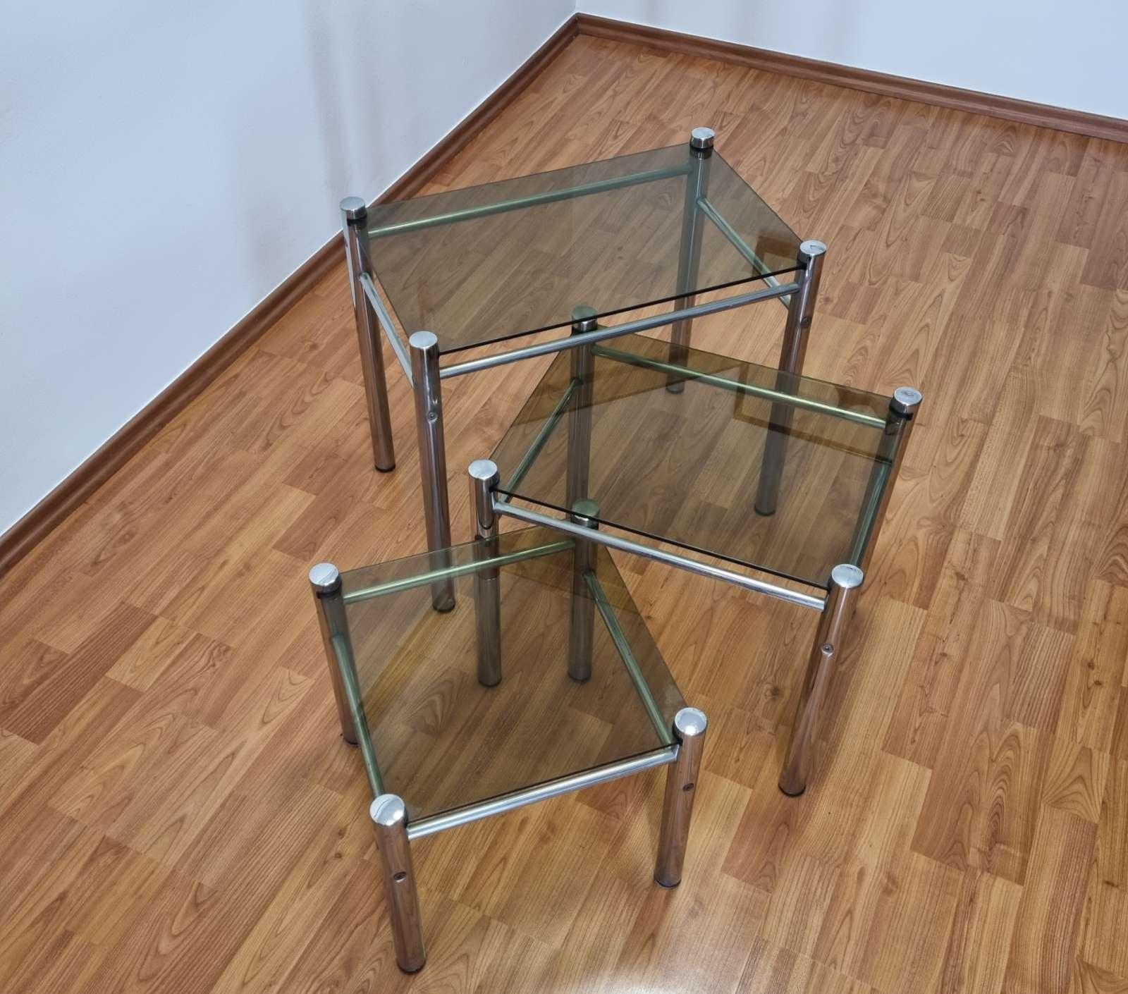 Italian Mid Century Nesting Tables, Bauhaus Style Coffee Tables, Italy 70s