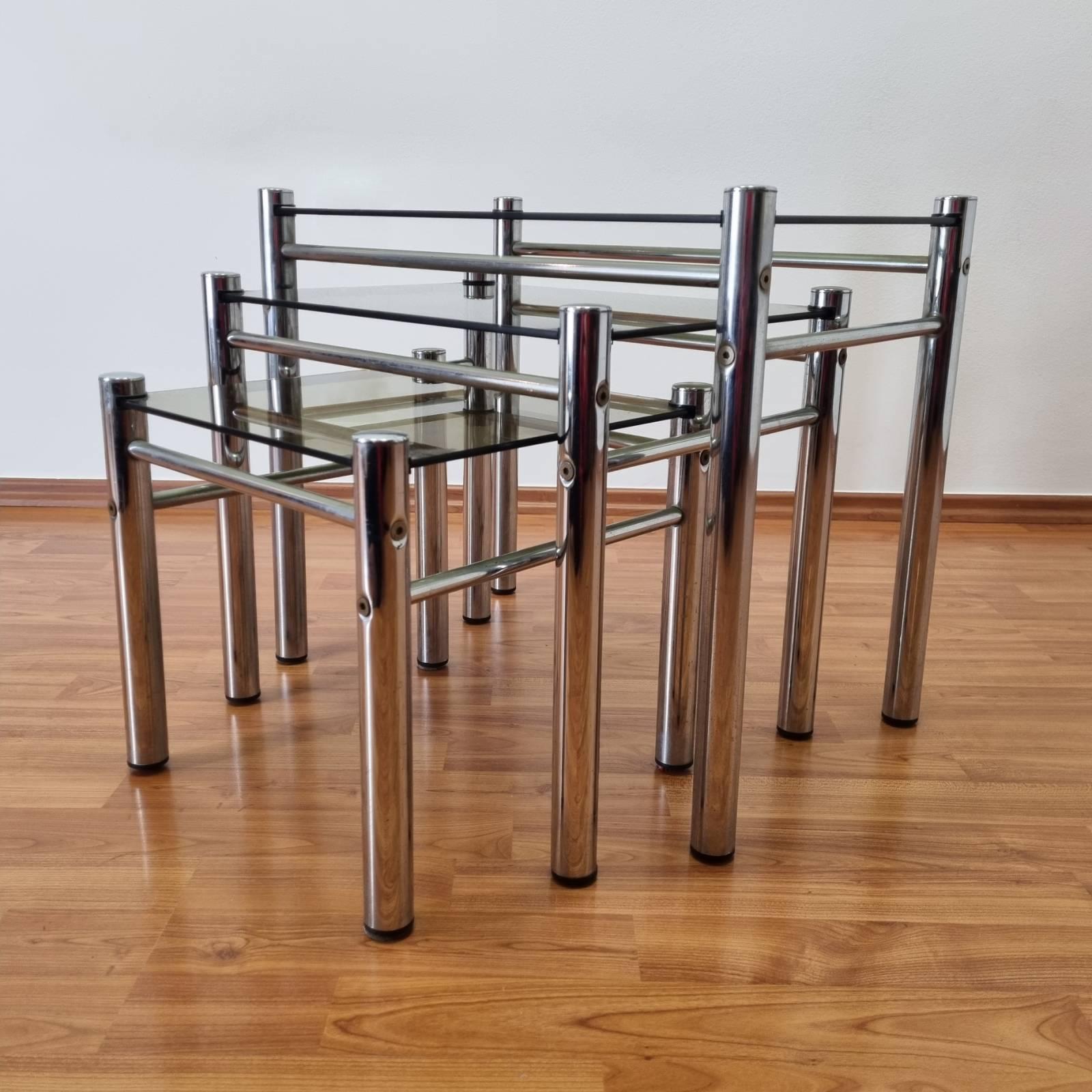 Steel Mid Century Nesting Tables, Bauhaus Style Coffee Tables, Italy 70s