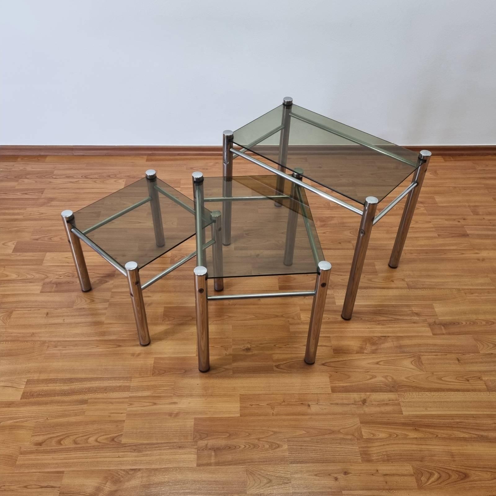 Mid Century Nesting Tables, Bauhaus Style Coffee Tables, Italy 70s 1