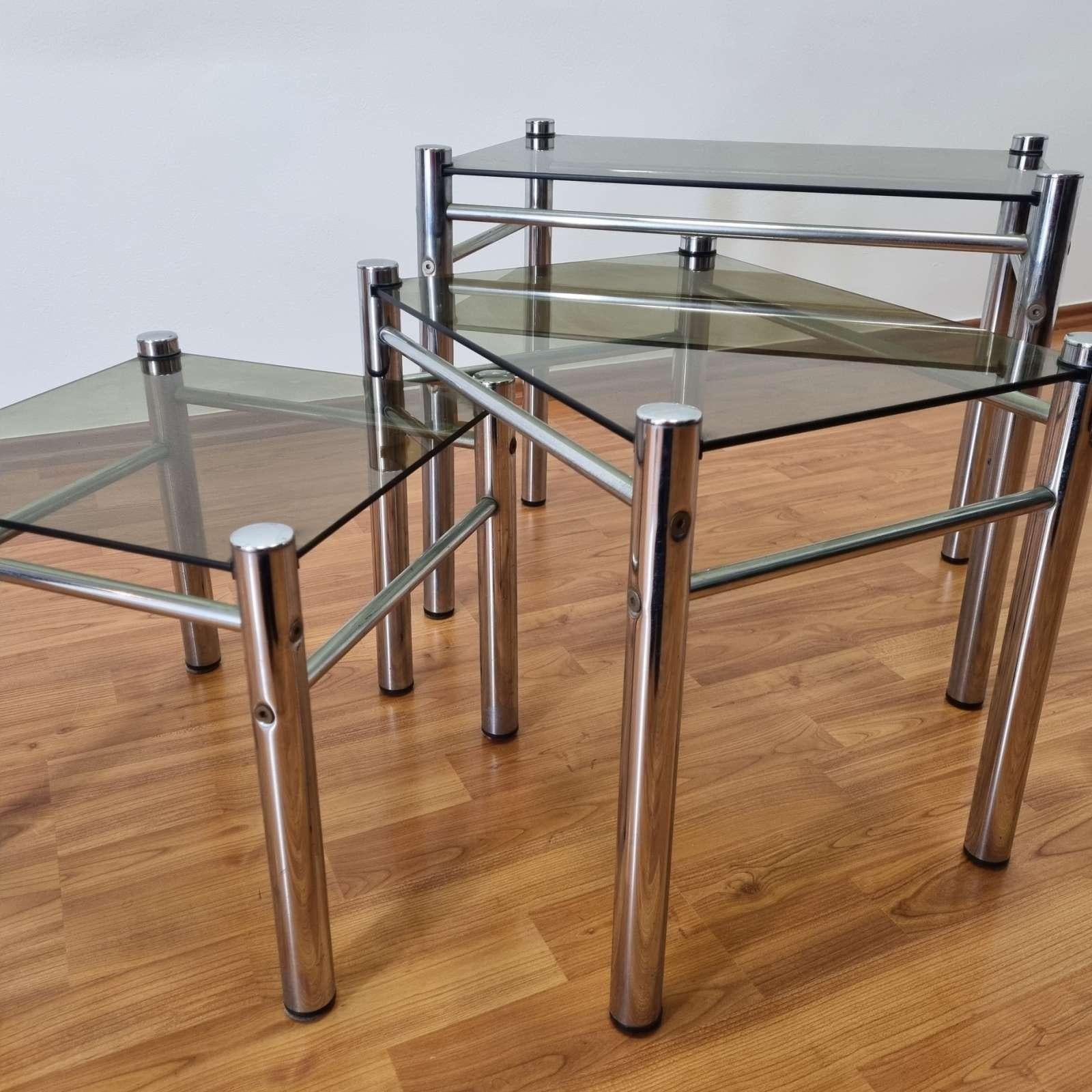 Mid Century Nesting Tables, Bauhaus Style Coffee Tables, Italy 70s 3