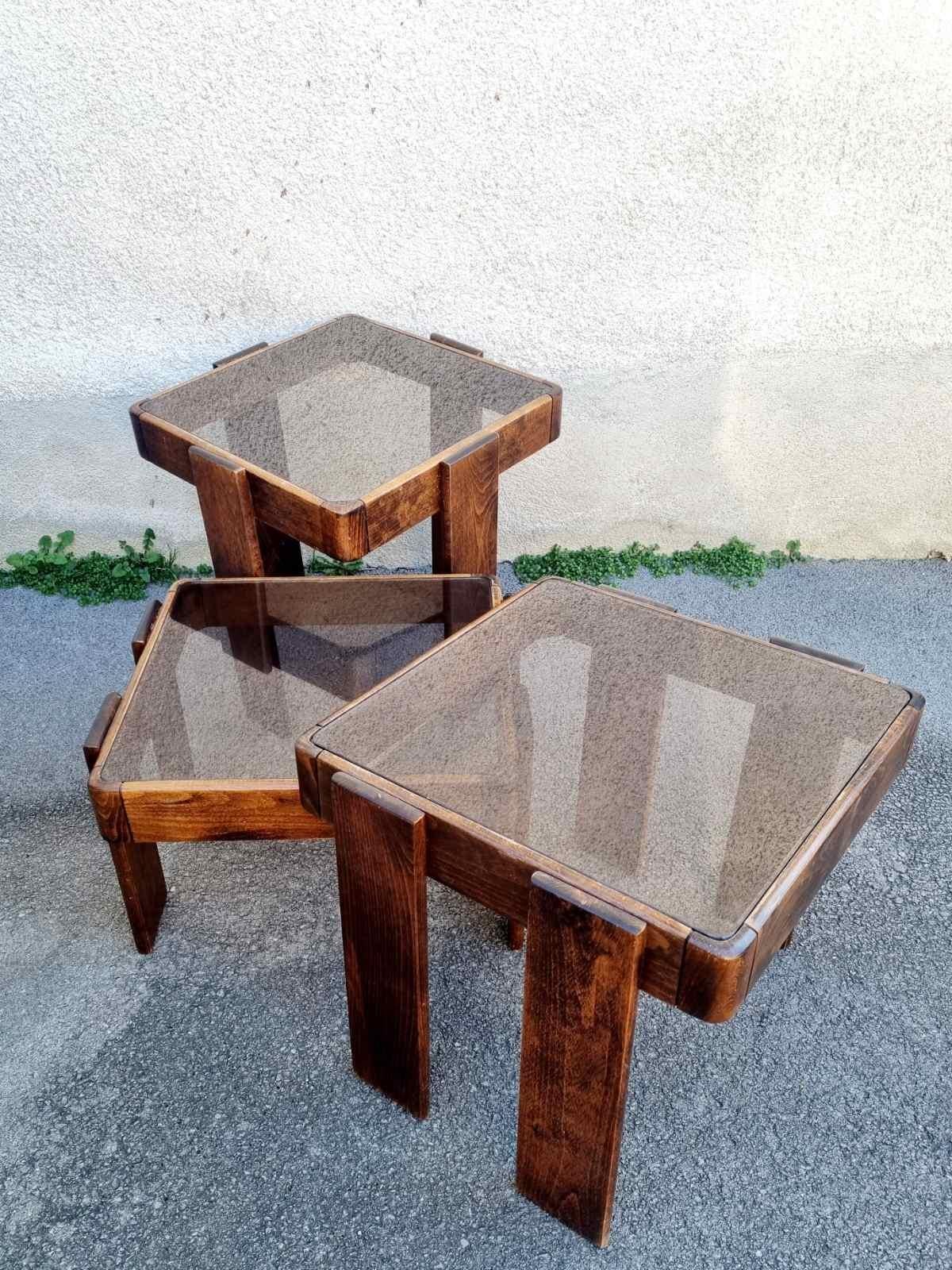 Glass Mid Century Nesting Tables Designed by Gianfranco Frattini for Meblo, Italy 70s