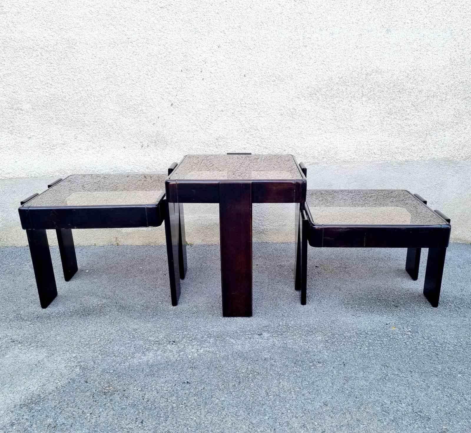 Glass Mid Century Nesting Tables Designed by Gianfranco Frattini for Meblo, Italy 70s For Sale
