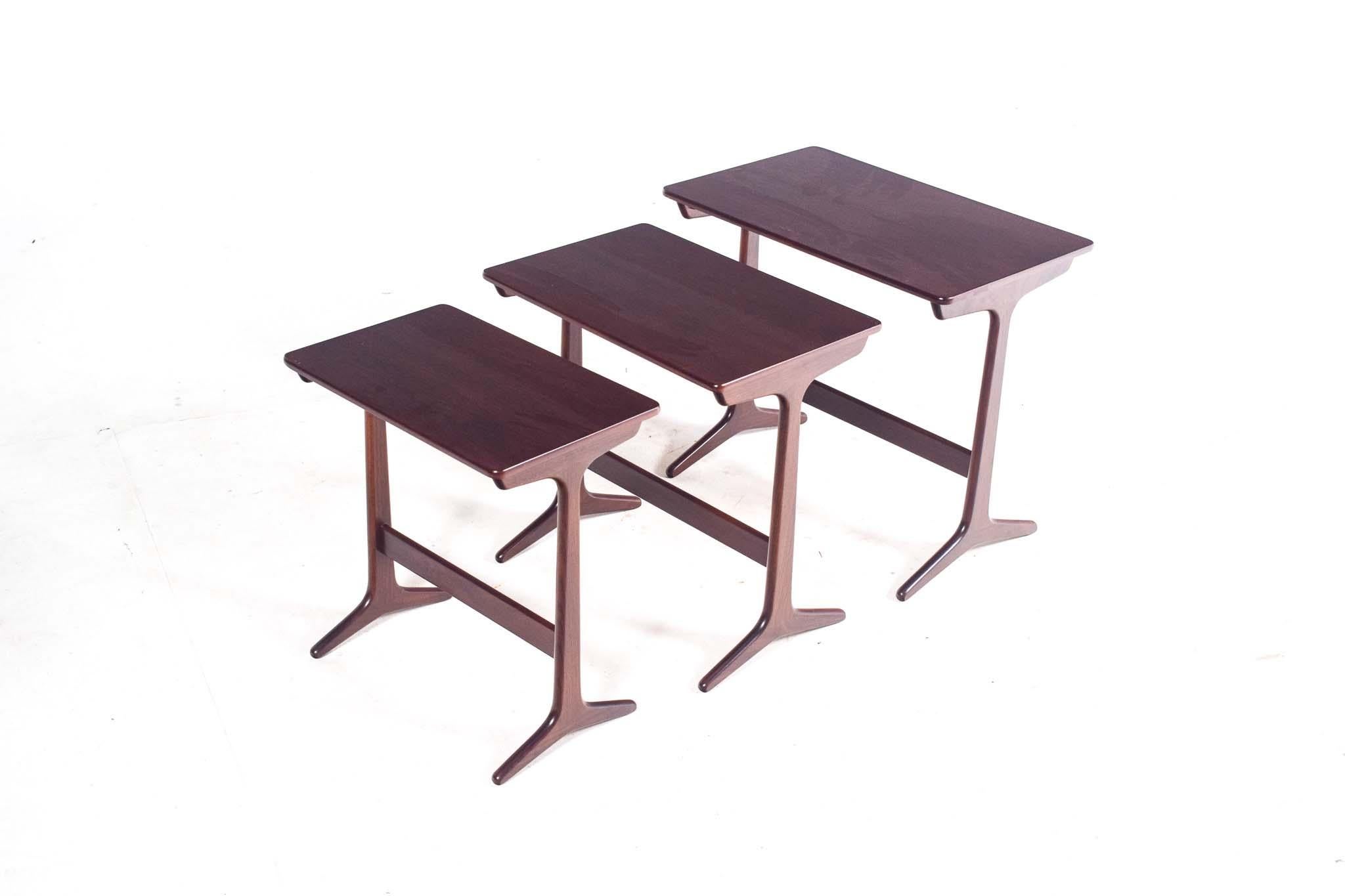 Wood Mid Century Nesting Tables, HM100 by Erling Torvits for Heltborg Mobler For Sale