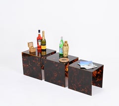 Mid-Century Nesting Tables in Tortoiseshell Lucite, Christian Dior, Italy 1980s