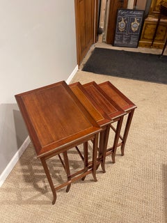 Mid Century Nesting Tables, Mahogany & Brass Bound & Brass Inlay