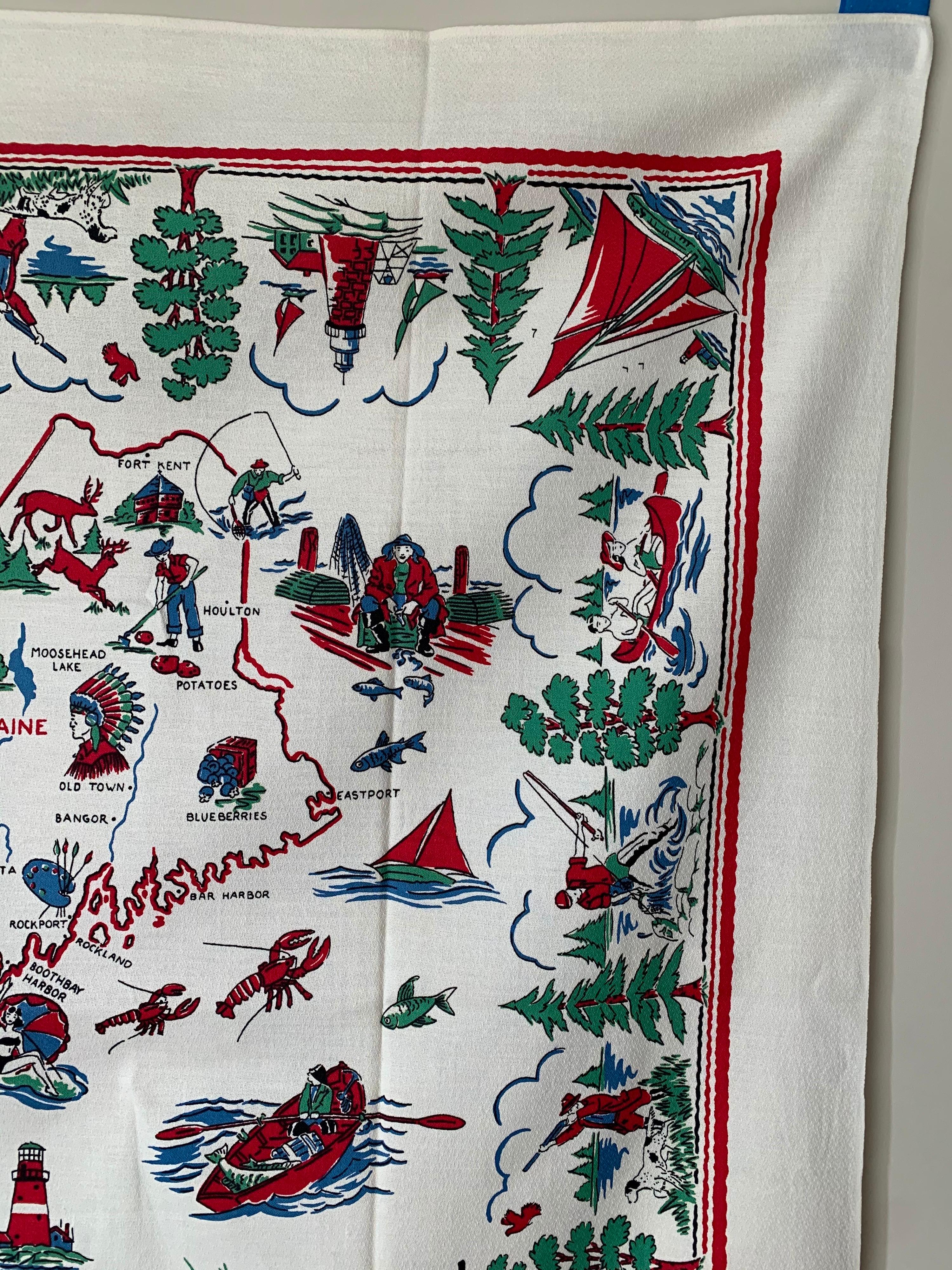 Mid-Century Modern Mid-Century New England Souvenir Table Cloth For Sale