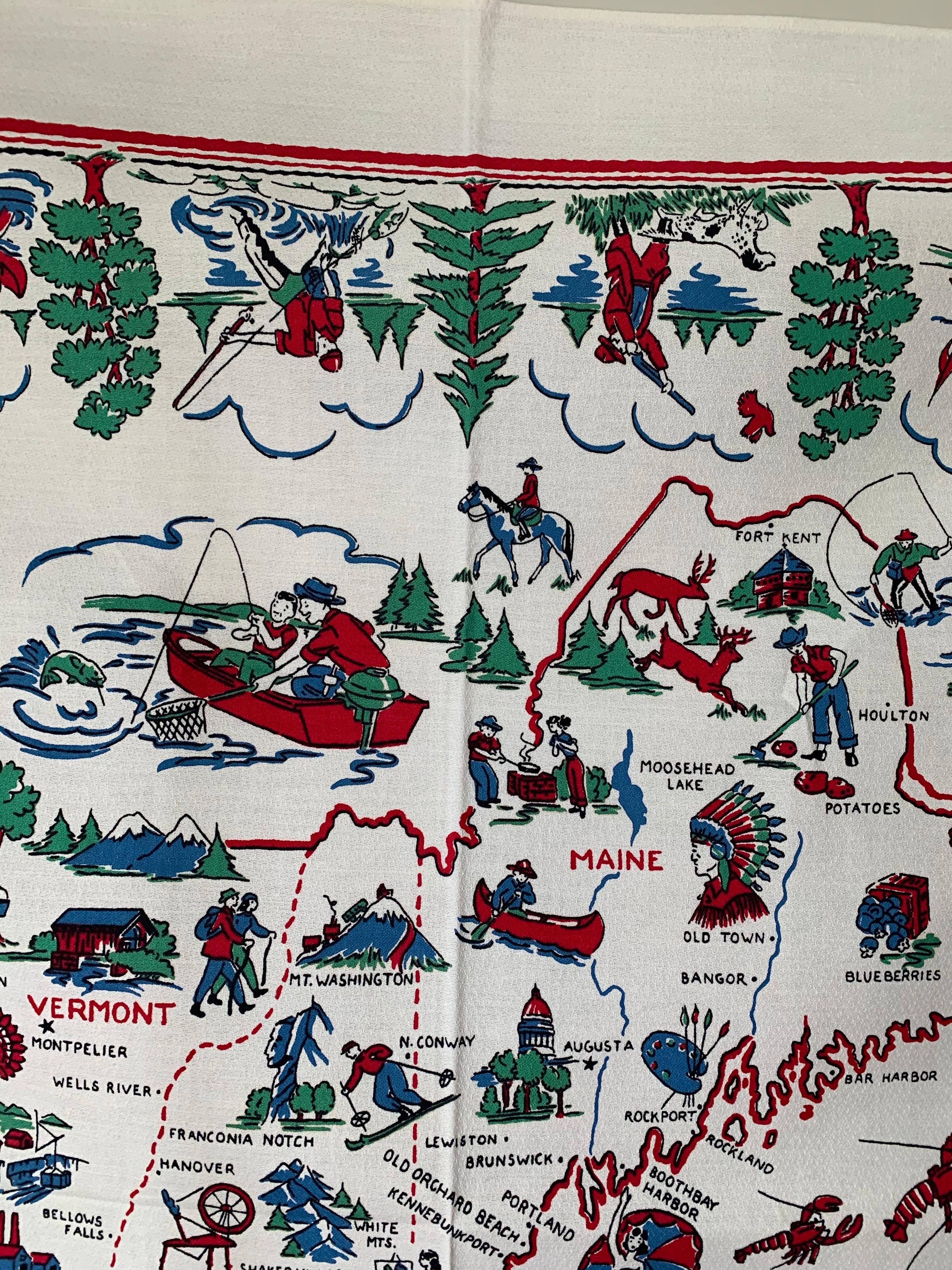 American Mid-Century New England Souvenir Table Cloth For Sale