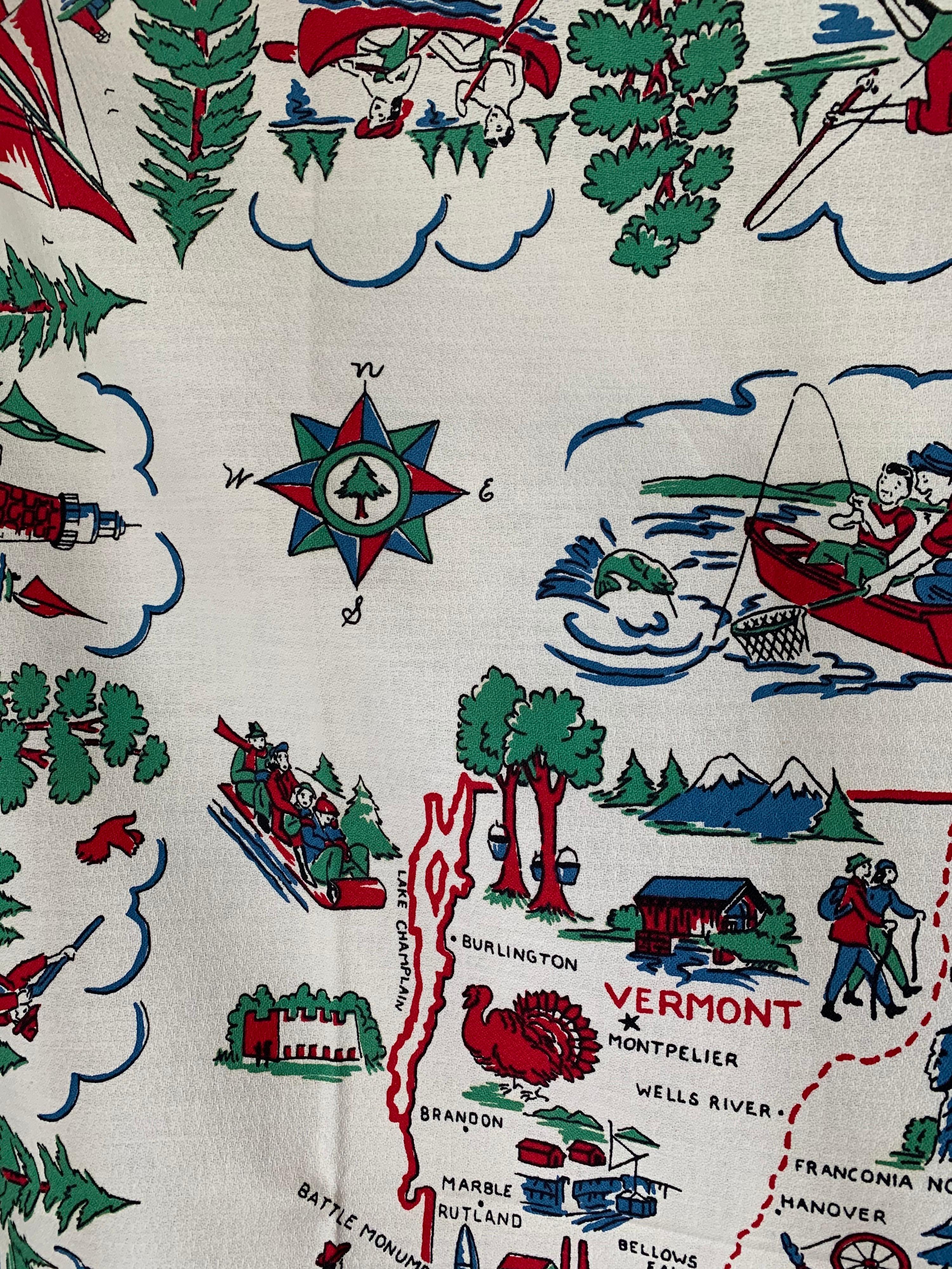 Mid-20th Century Mid-Century New England Souvenir Table Cloth For Sale