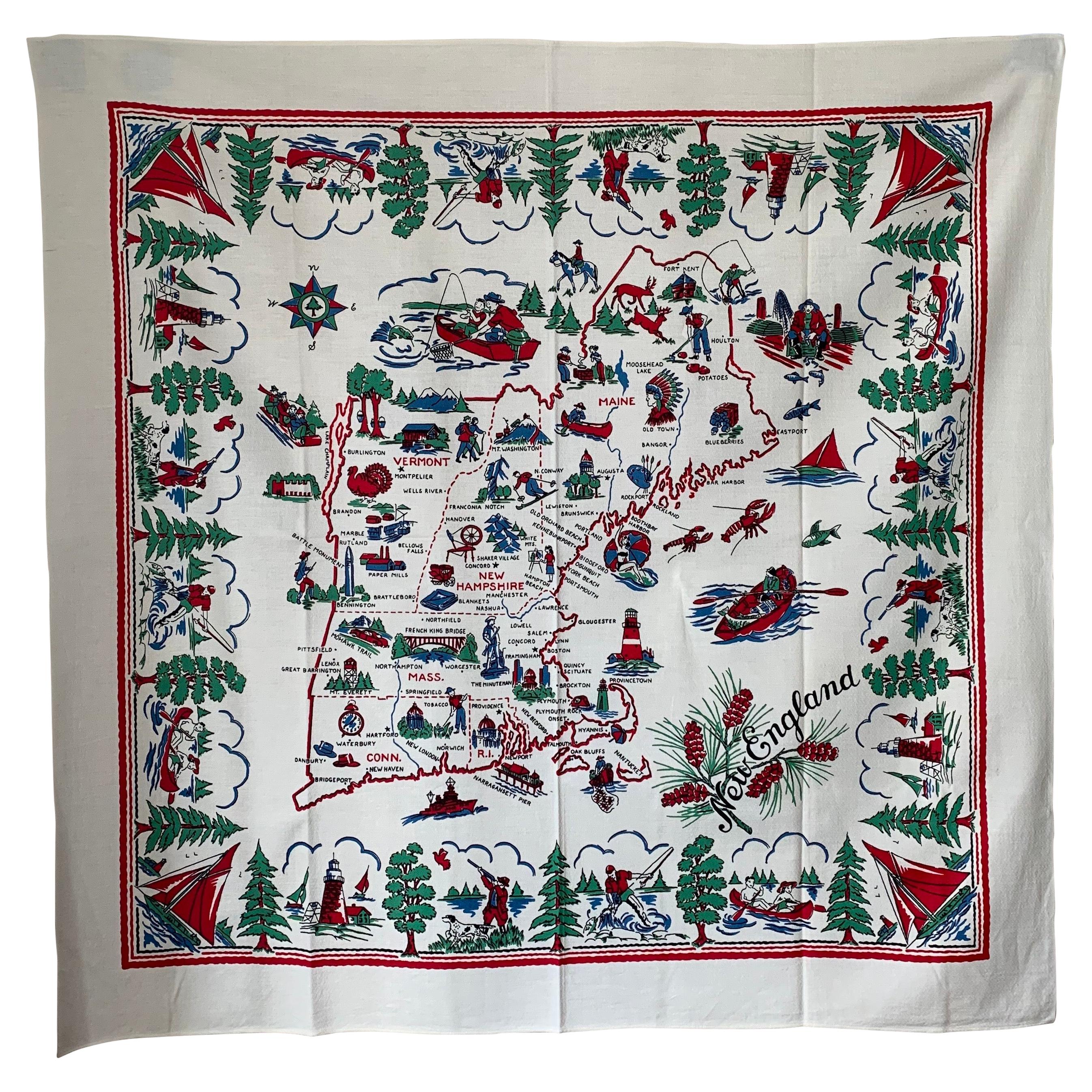 Mid-Century New England Souvenir Table Cloth