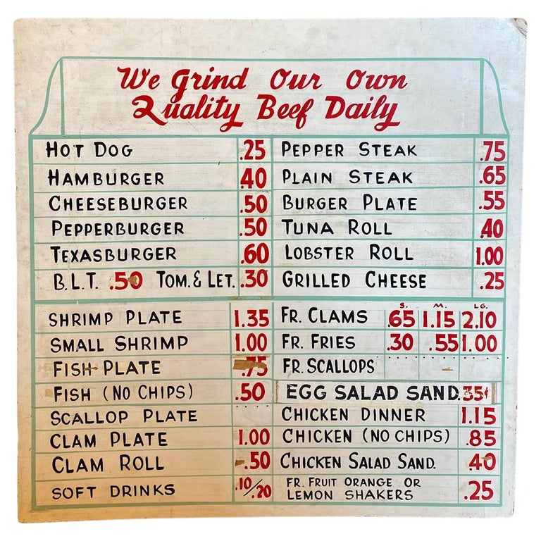 Mid Century New England Style Snack Bar Sign from the Mid West, Late 1940s