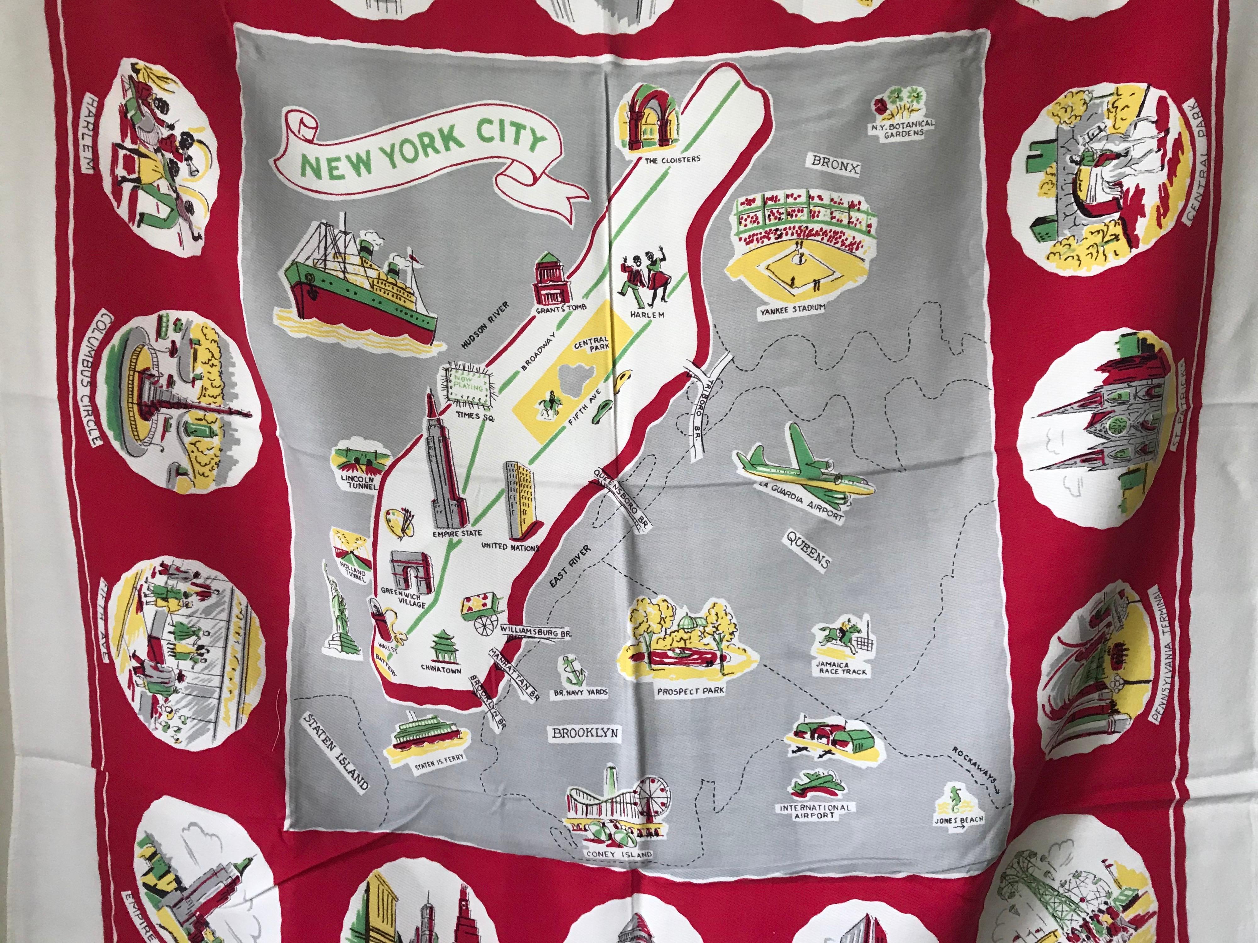 North American Midcentury New York City Souvenier Table Cloth For Sale