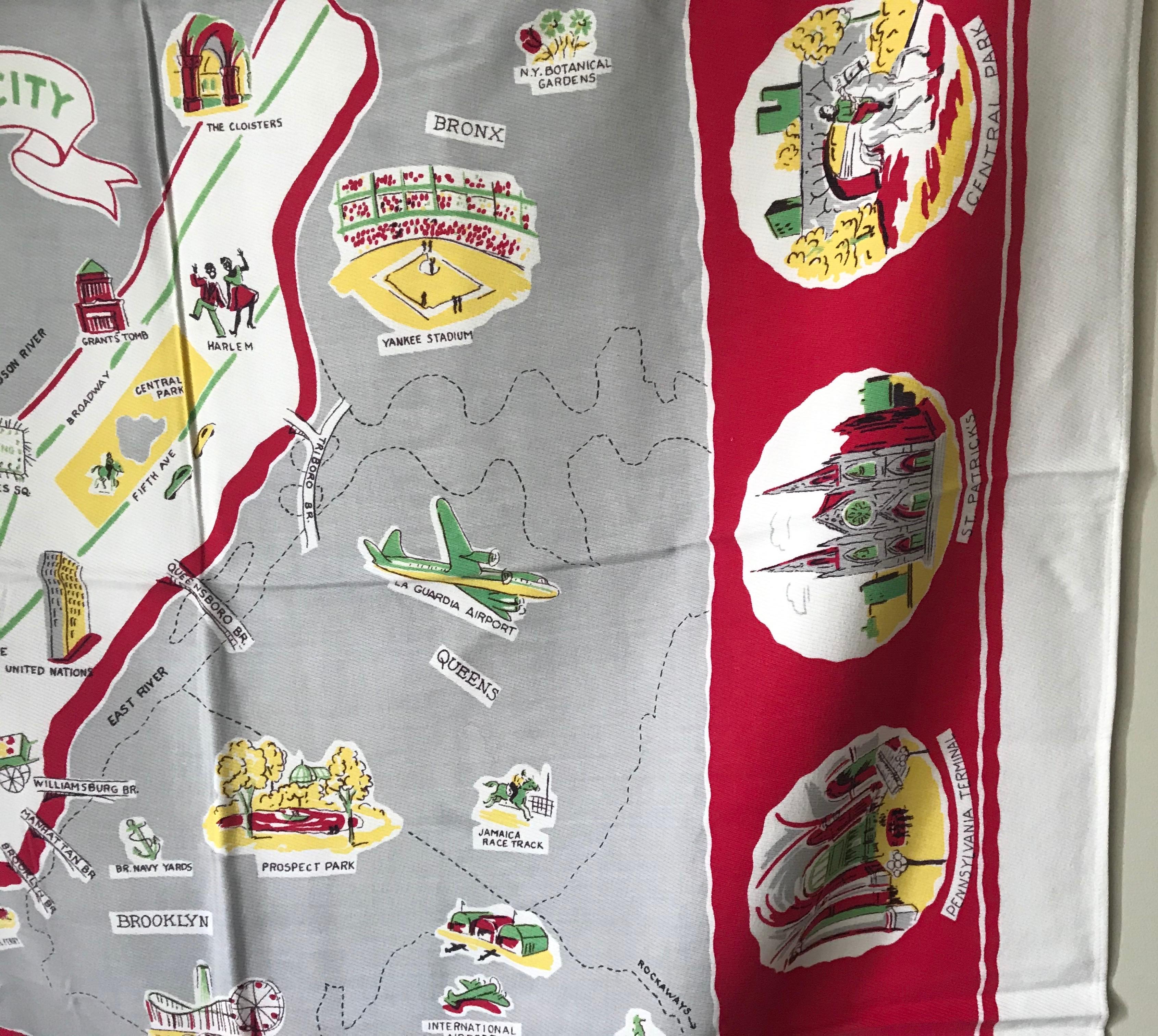 Cotton Midcentury New York City Souvenier Table Cloth For Sale