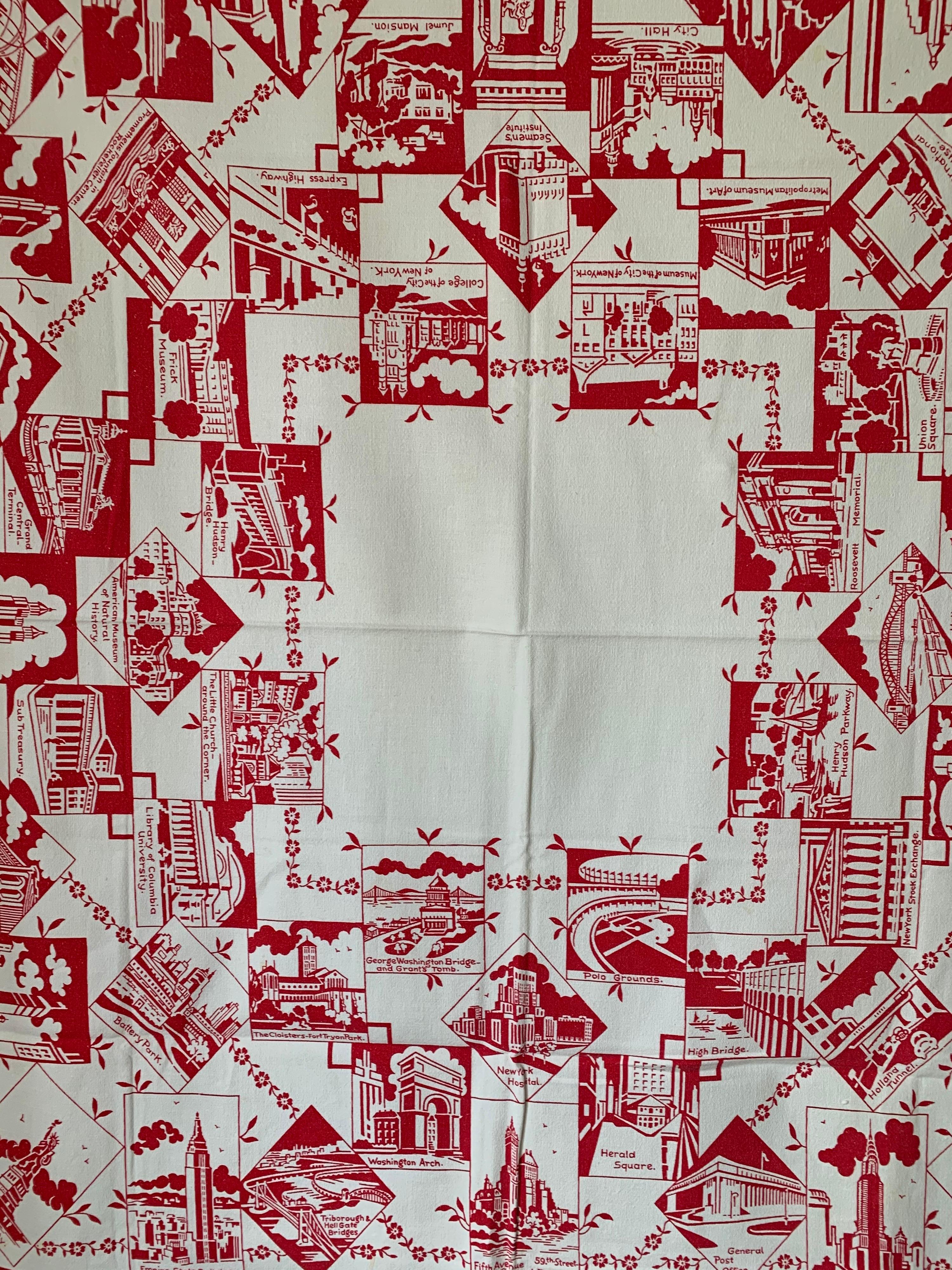 Mid-Century Modern Mid-Century New York City Souvenir Table Cloth For Sale