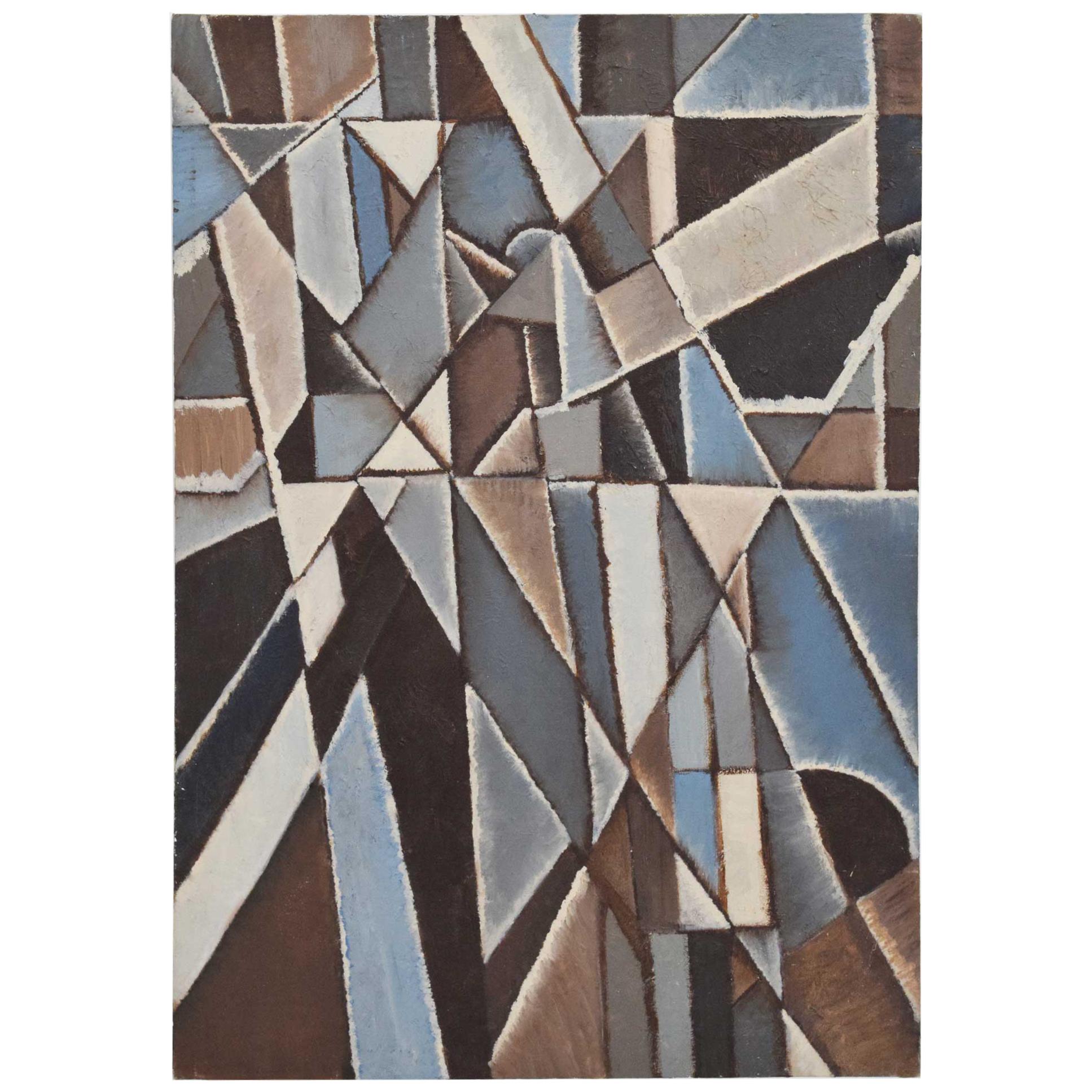Peinture à l'huile cubiste abstraite et moderniste de l'école de New York:: années 1960