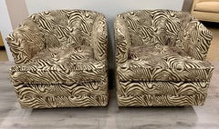 Mid Century Newly Upholstered Swivel Chairs in Zebra Print