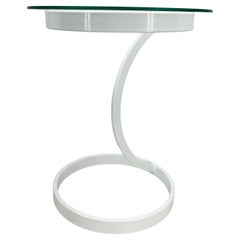 Mid-Century Newly White Powder-Coated Glass Top Side Table