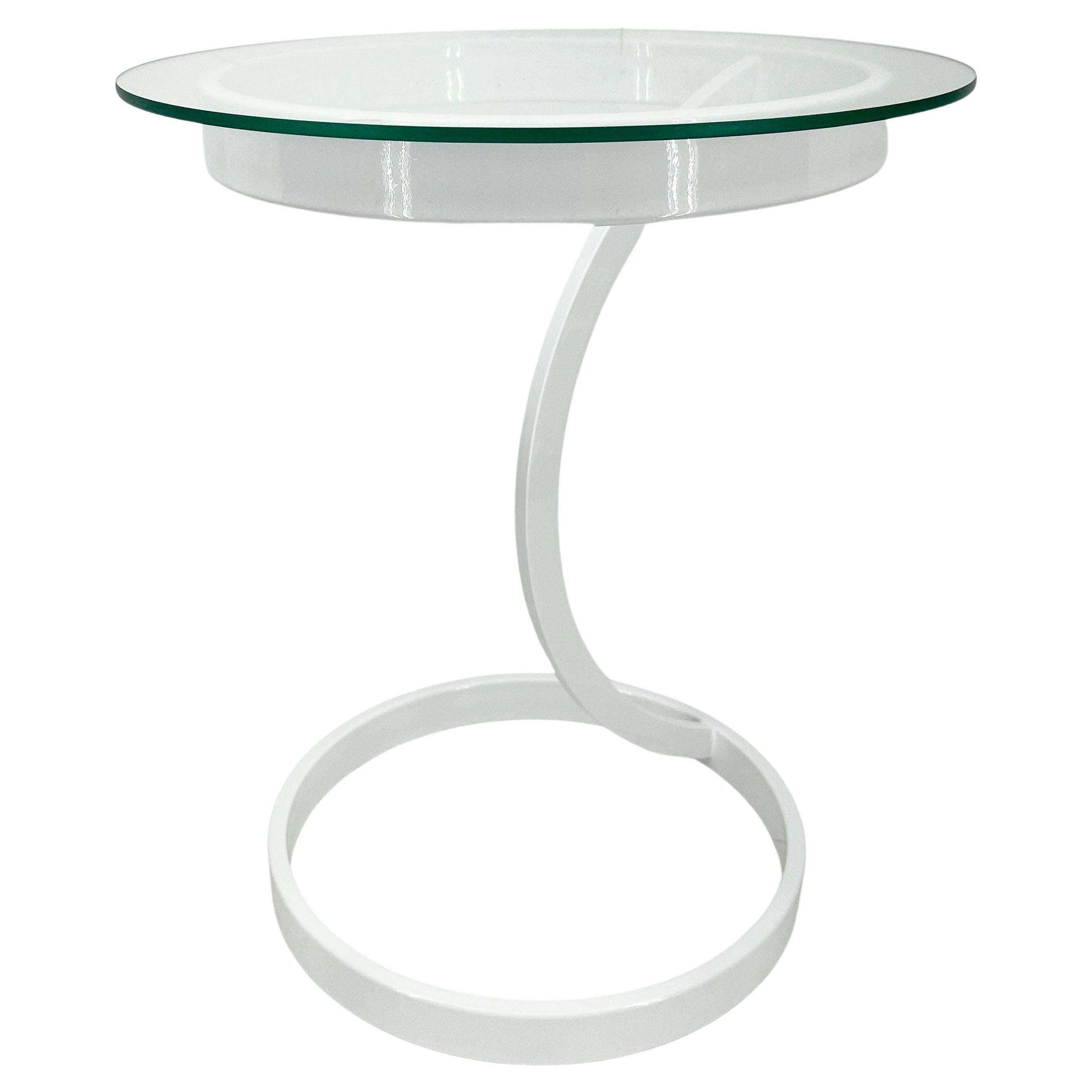 Mid-Century Newly White Powder-Coated Glass Top Side Table
